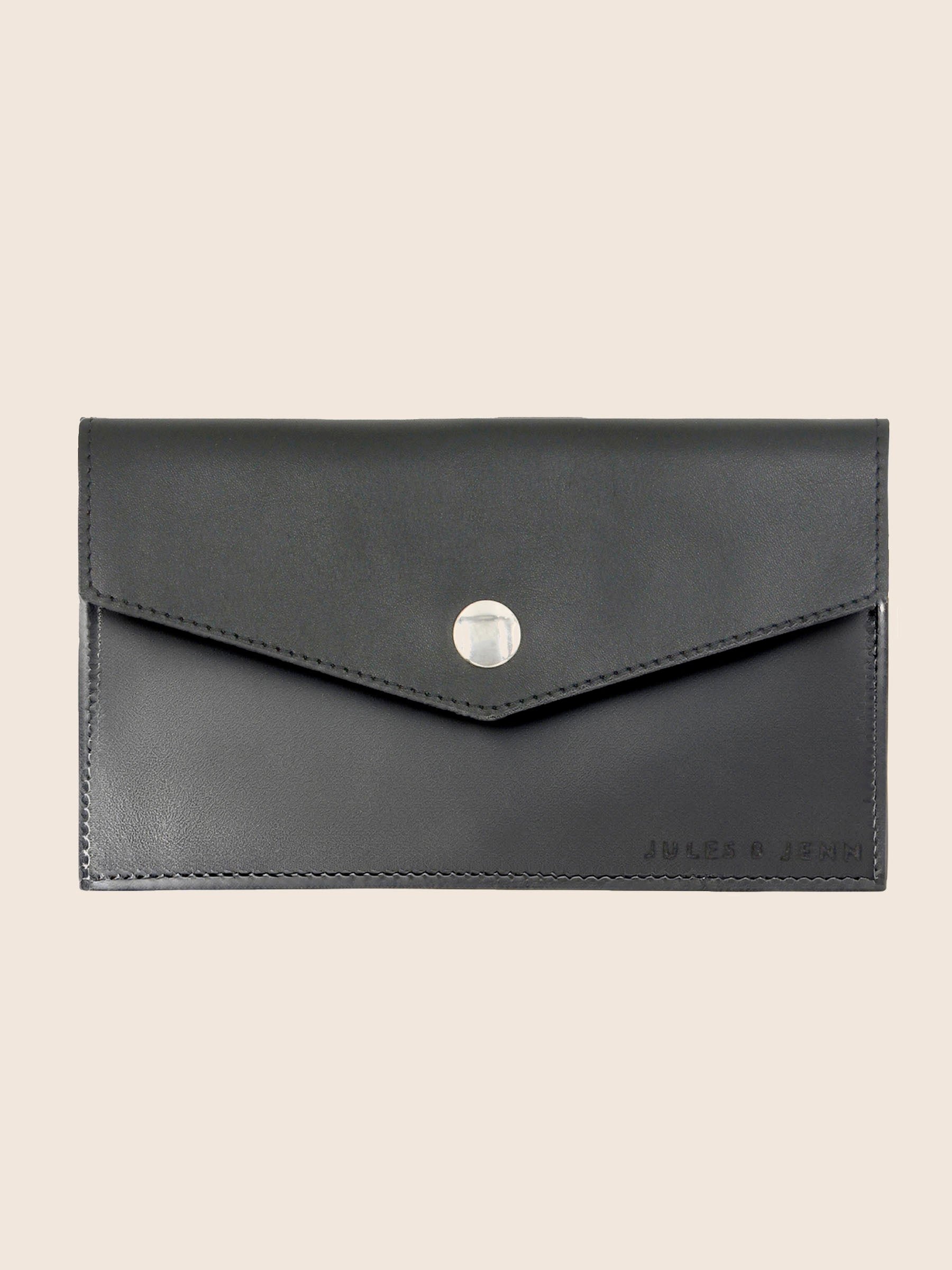 pochette enveloppe cuir lisse upcycle noir jules & jenn