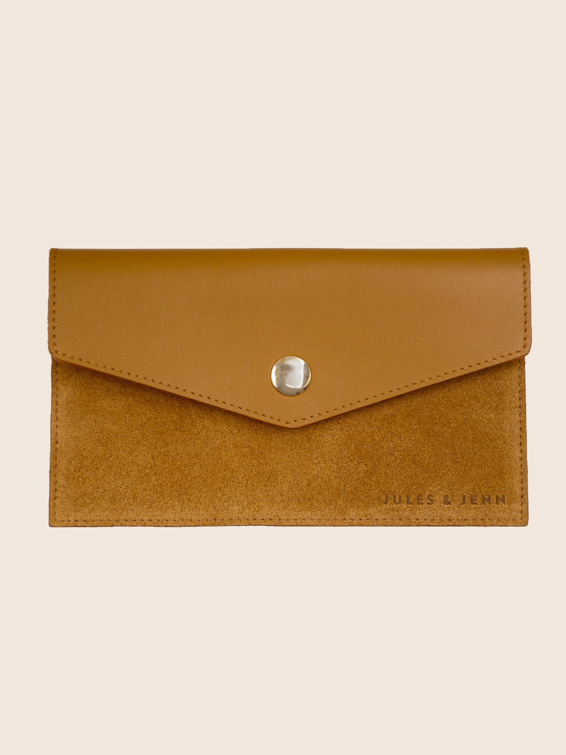 pochette enveloppe cuir upcycle cognac jules jenn