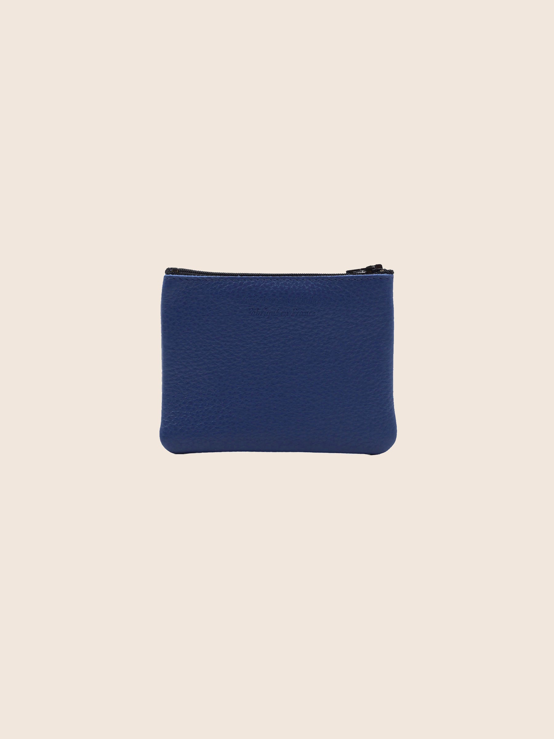 vue arrière pochette cuir grainé upcyclé bleu royal petit modèle jules & jenn