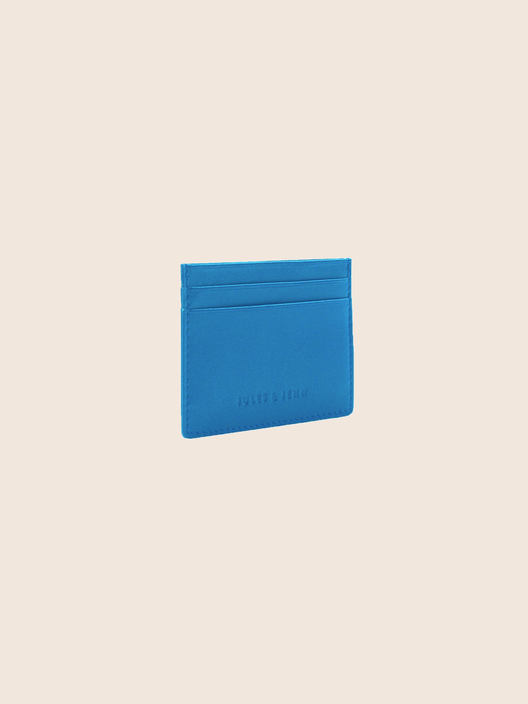 vue debout porte-cartes cuir upcyclé bleu royal jules & jenn