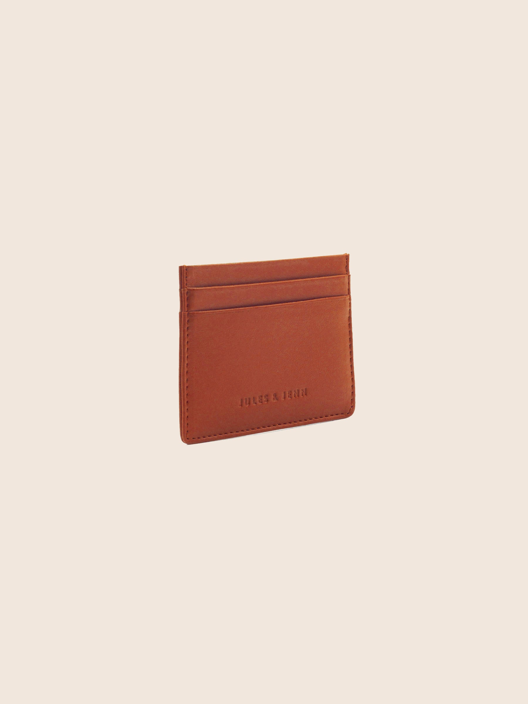 vue debout Porte-carte cuir upcyclé brique jules & jenn