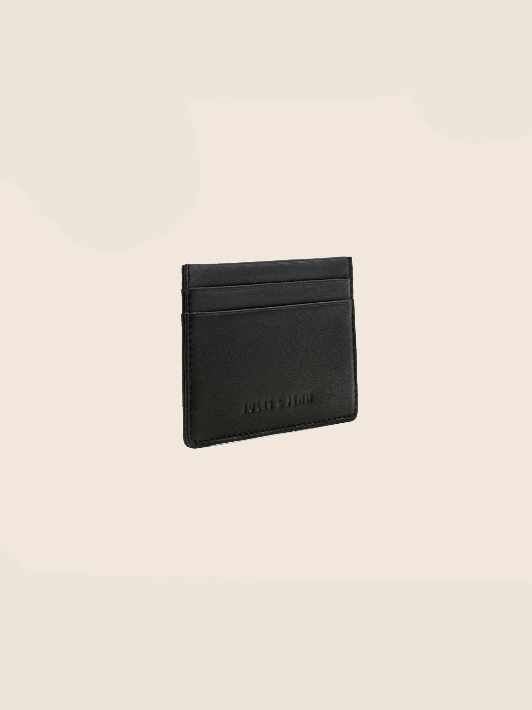 vue debout porte-cartes cuir upcyclé noir jules & jenn