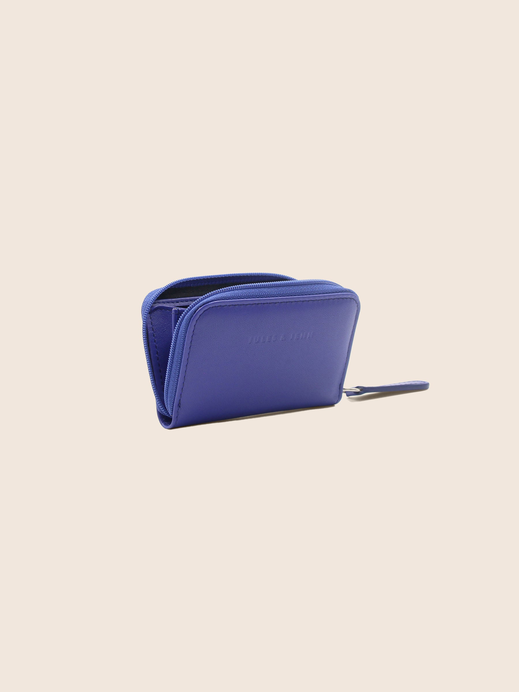 vue profil porte monnaie cuir bleu royal jules & jenn