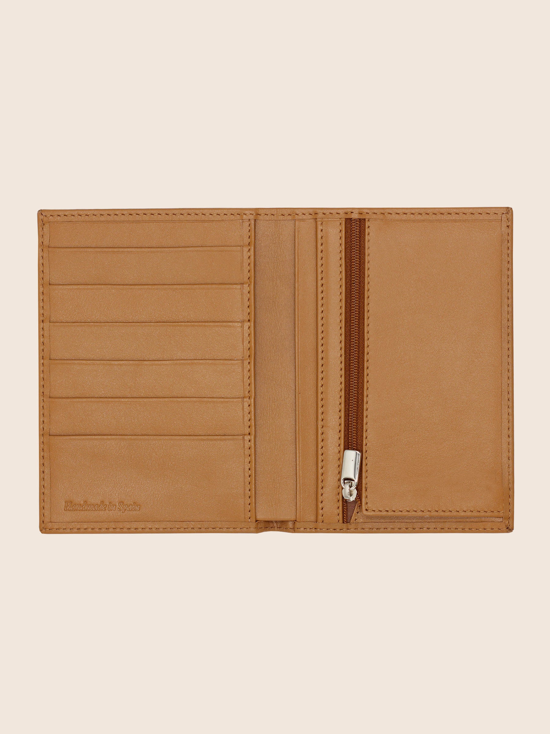 vue ouvert portefeuille classique cuir camel jules & jenn