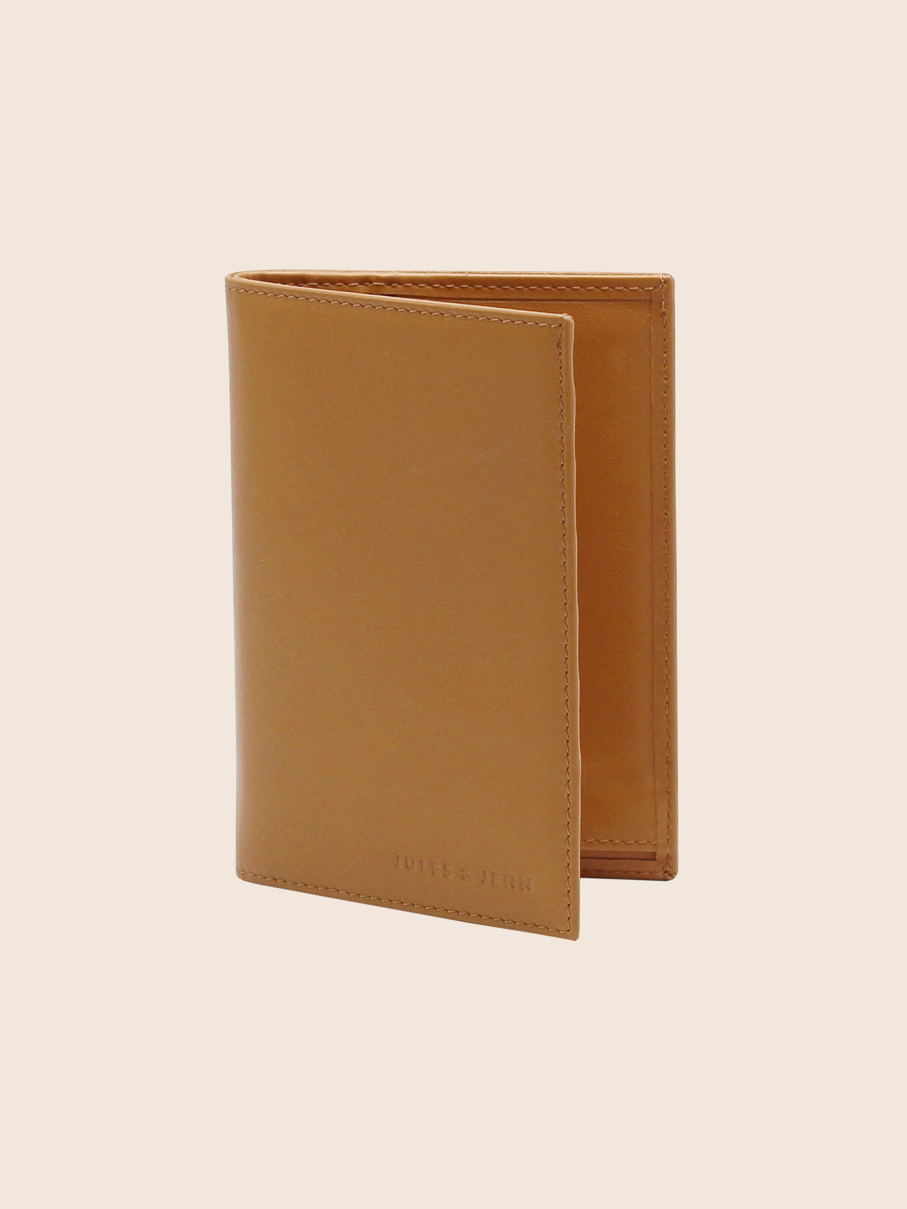 vue debout ouvert portefeuille classique cuir camel