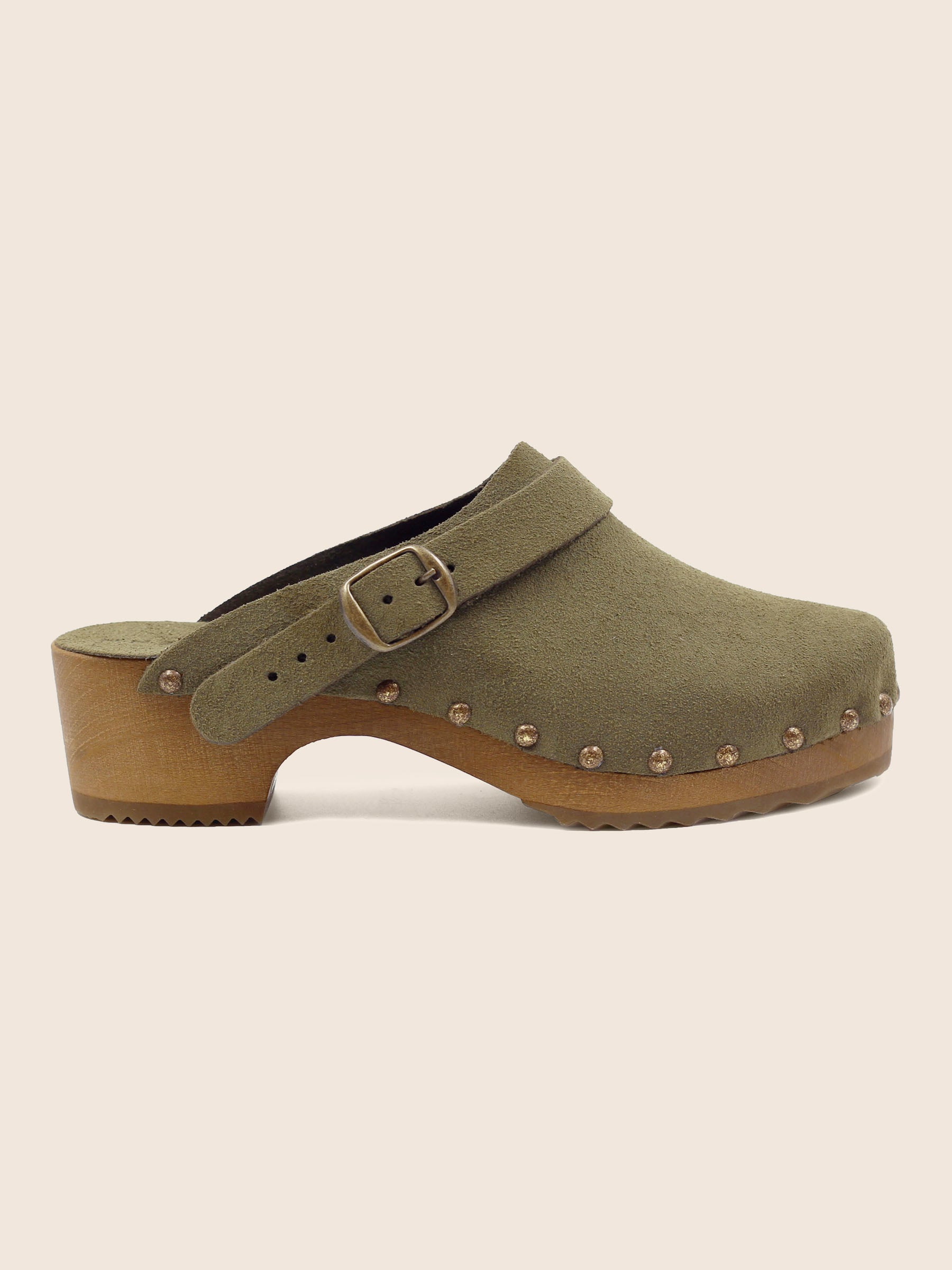 vue exterieure sabots bois brides cuir daim kaki jules & jenn