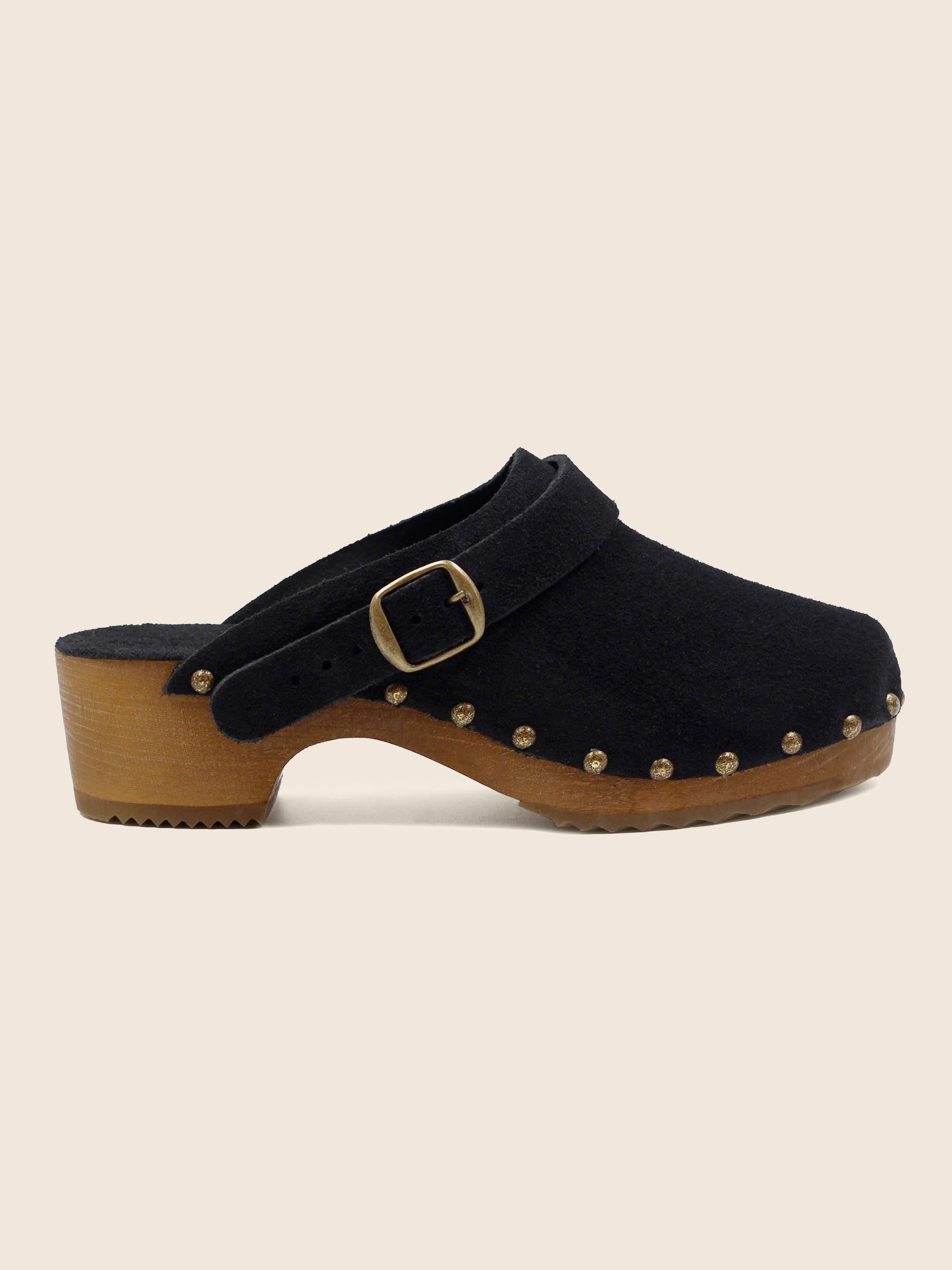 vue exterieur sabots bois brides cuir daim noir jules & jenn