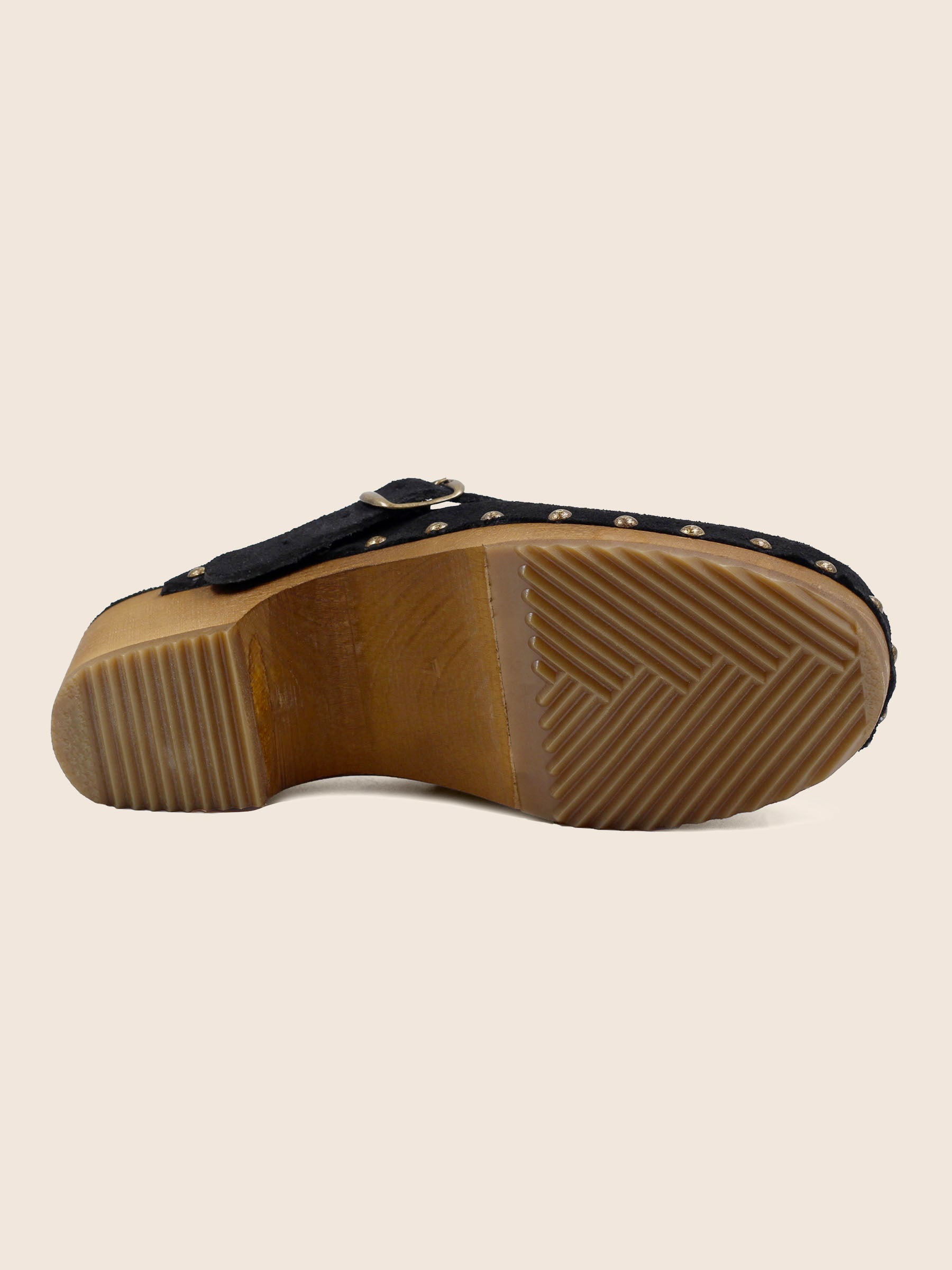 vue dessous sabots bois brides cuir daim noir jules & jenn