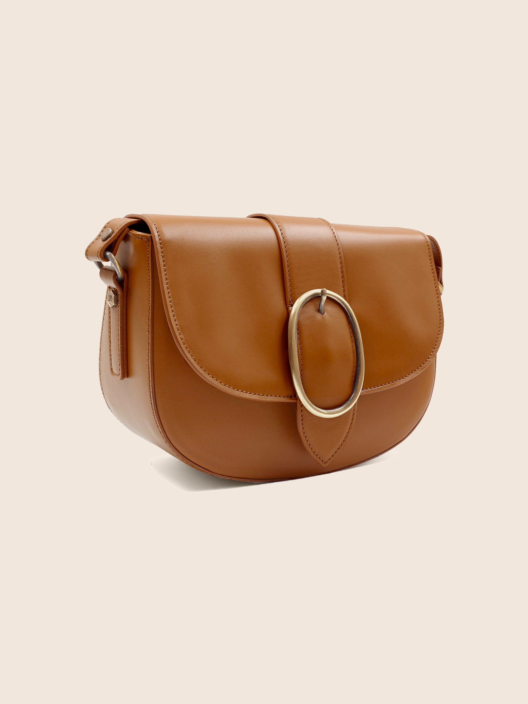 vue avant sac boucle cuir camel jules & jenn