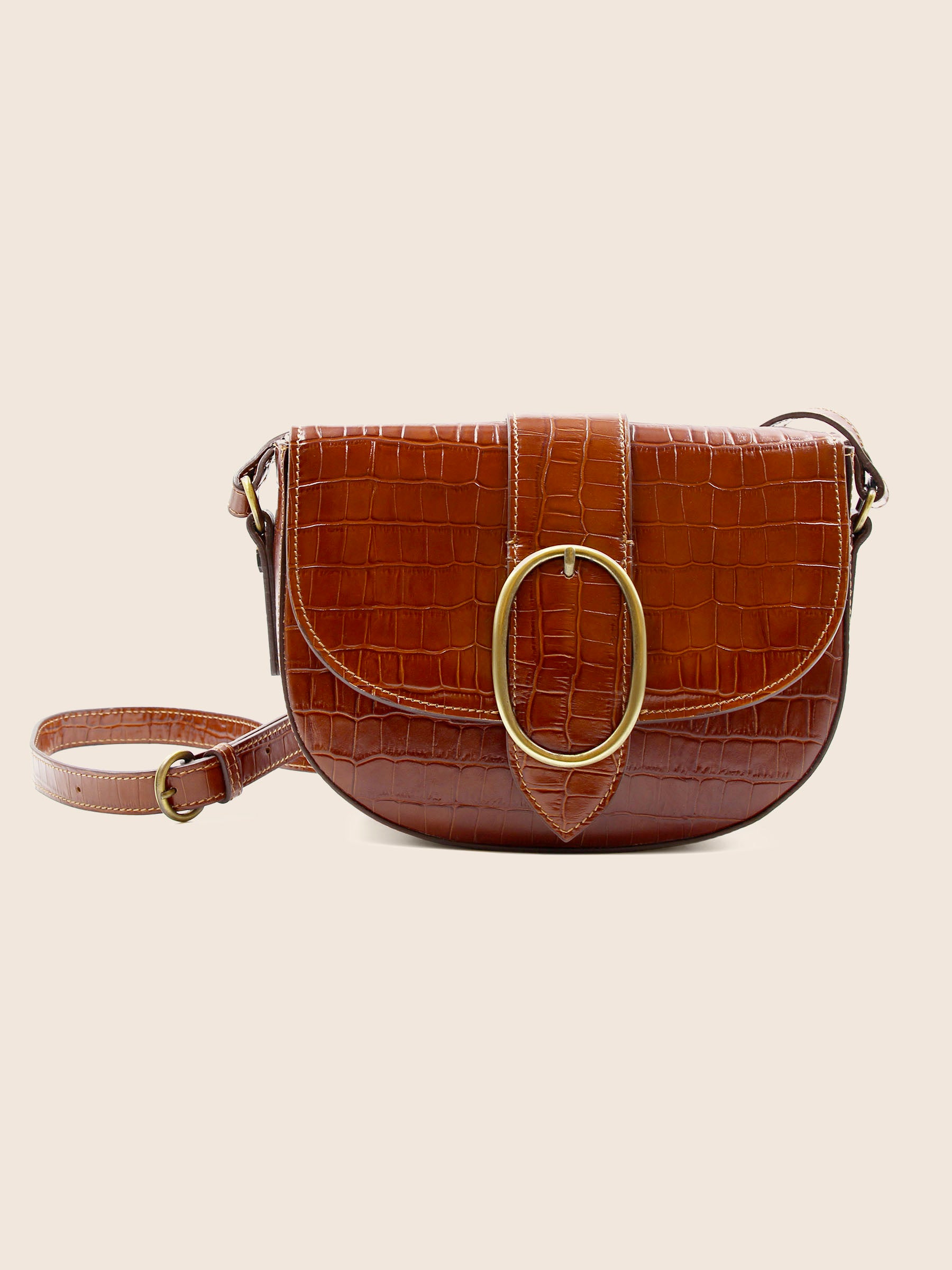 sac boucle cuir imprime crocodile cognac jules & jenn