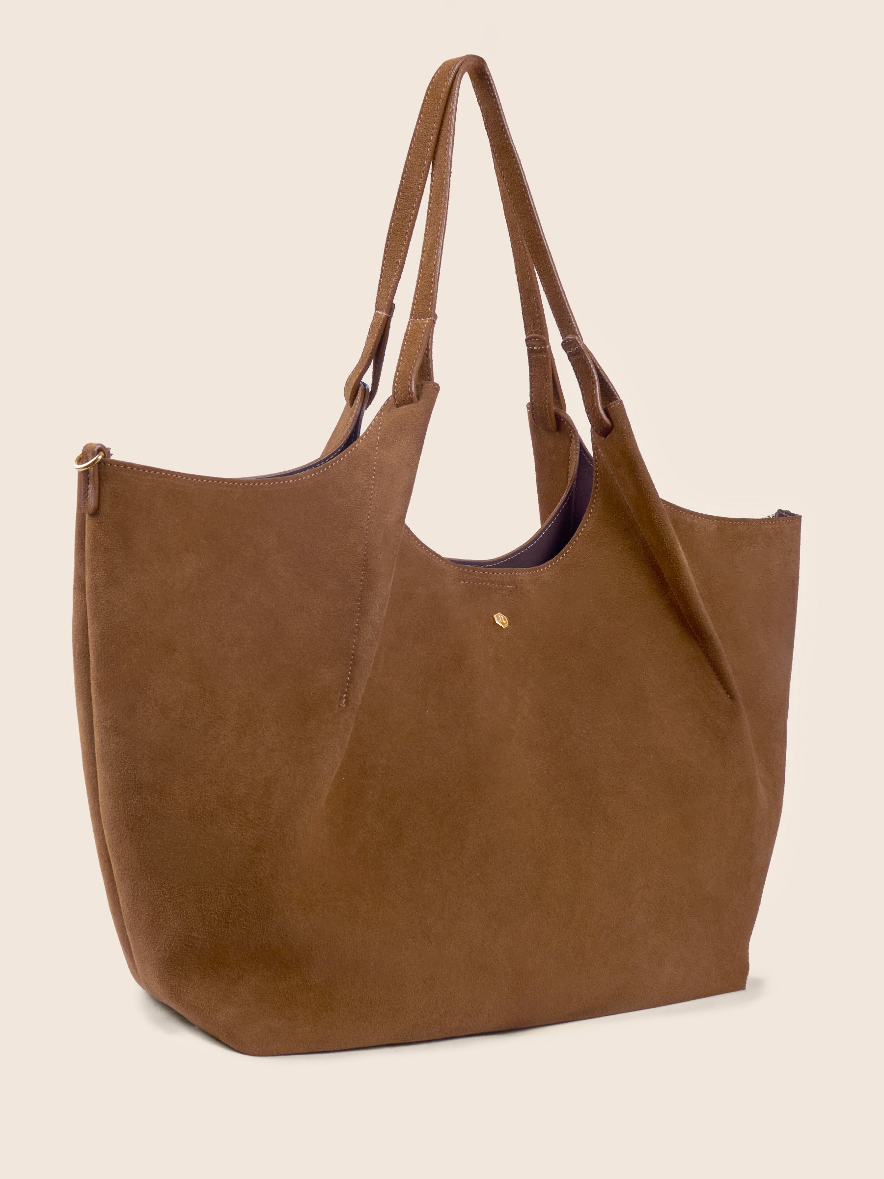 photo vue profil sac cabas sybil cuir daim camel jules jenn