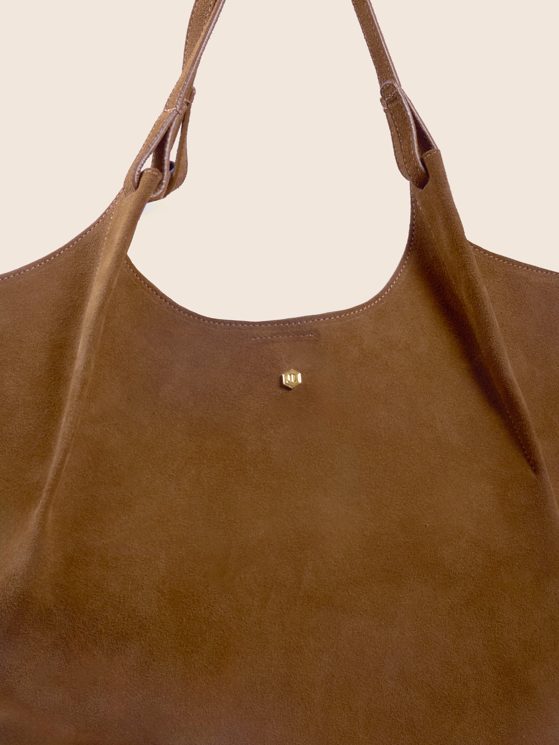 photo vue détail sac cabas sybil cuir daim camel jules jenn