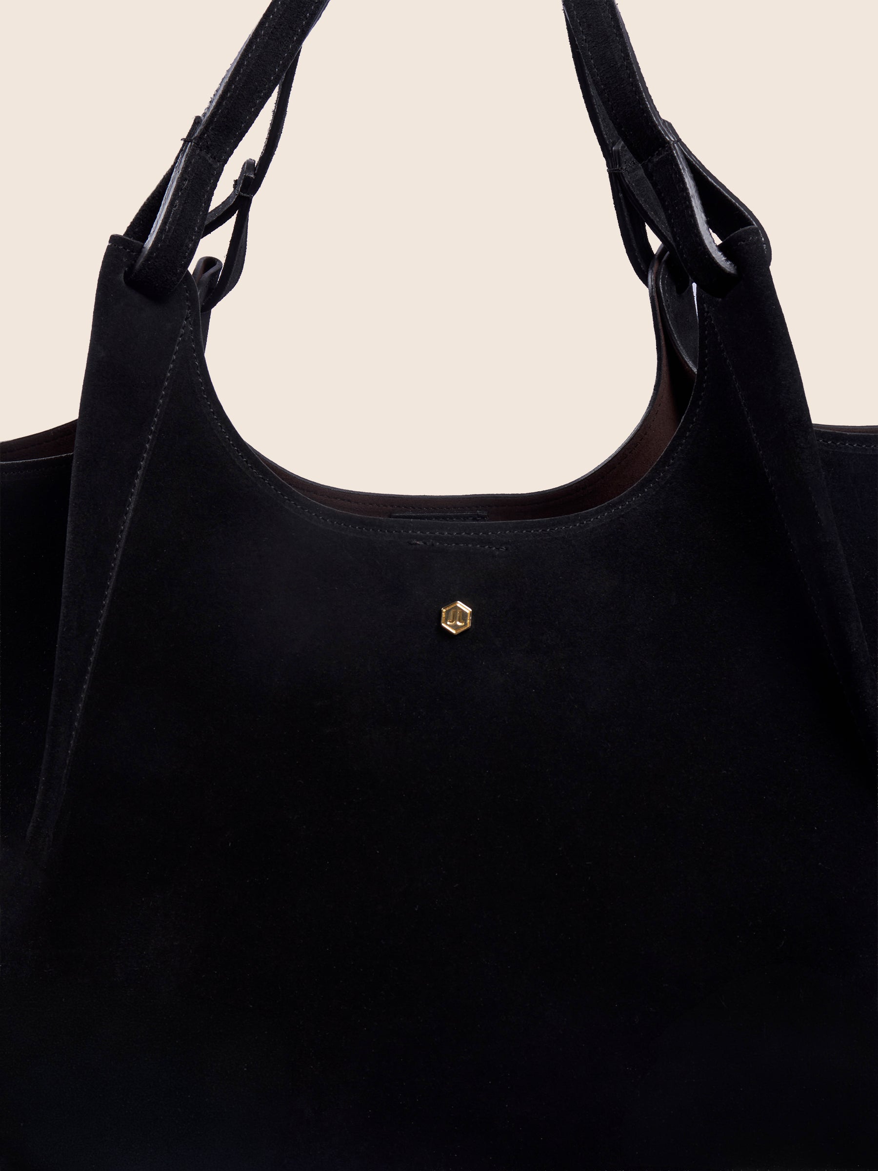 photo vue détail sac cabas sybil cuir daim noir jules jenn