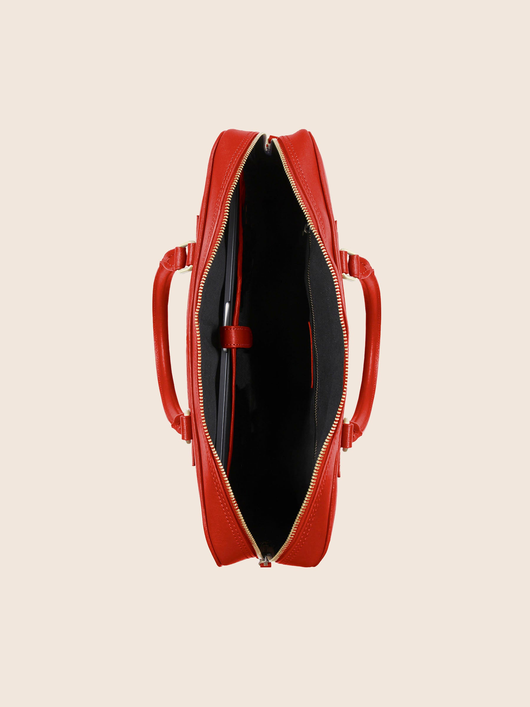 vue dessus sacoche cuir grave rouge jules jenn