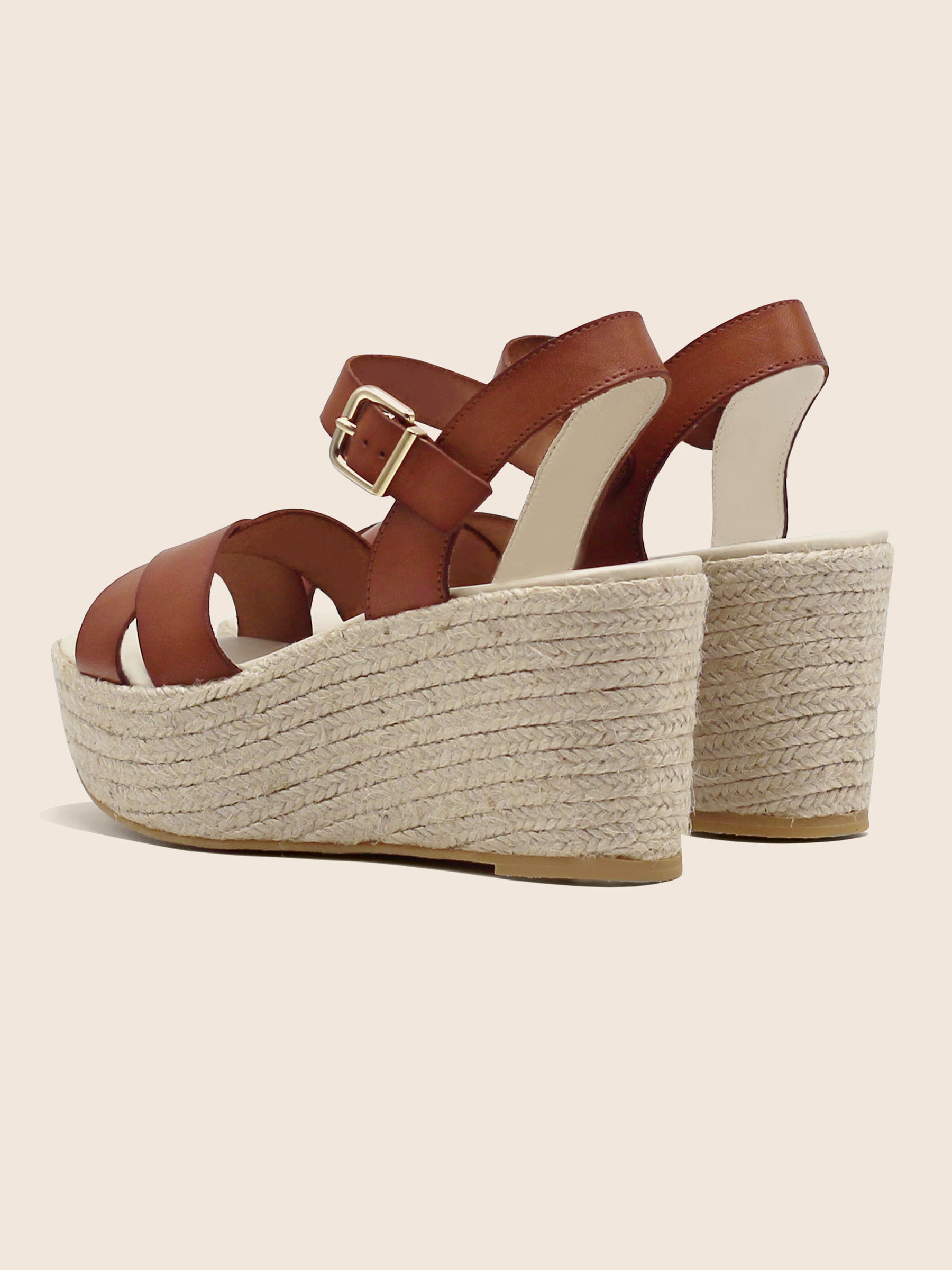 vue arriere sandales compensees cuir camel jules & jenn