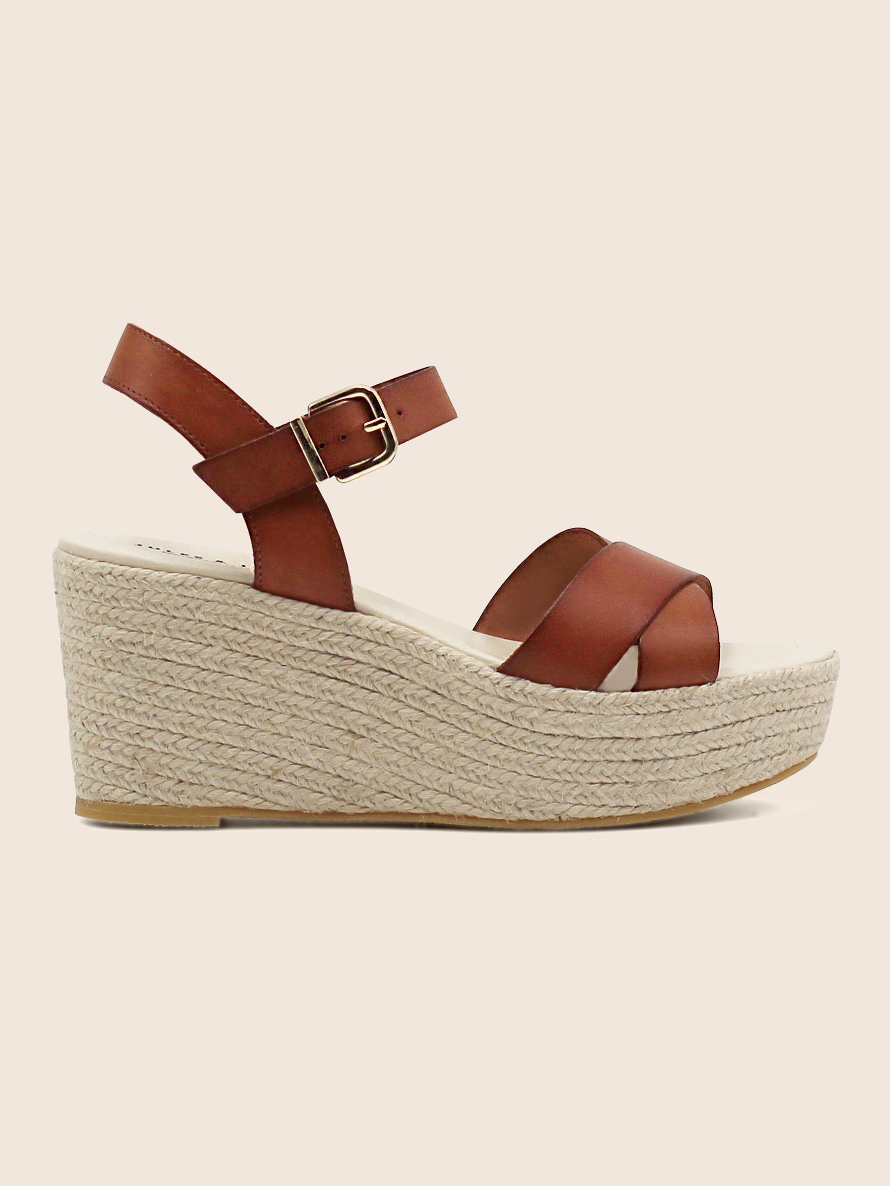 vue dessus sandales compensees cuir camel jules & jenn