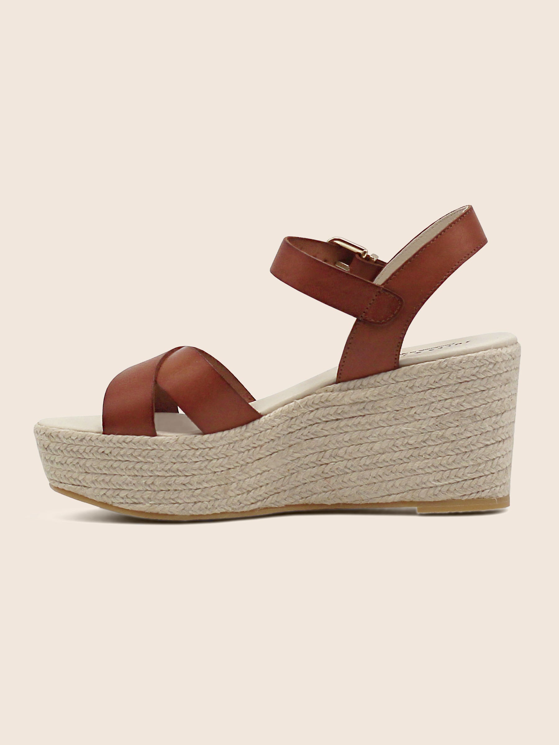 vue exterieure sandales compensees cuir camel jules & jenn