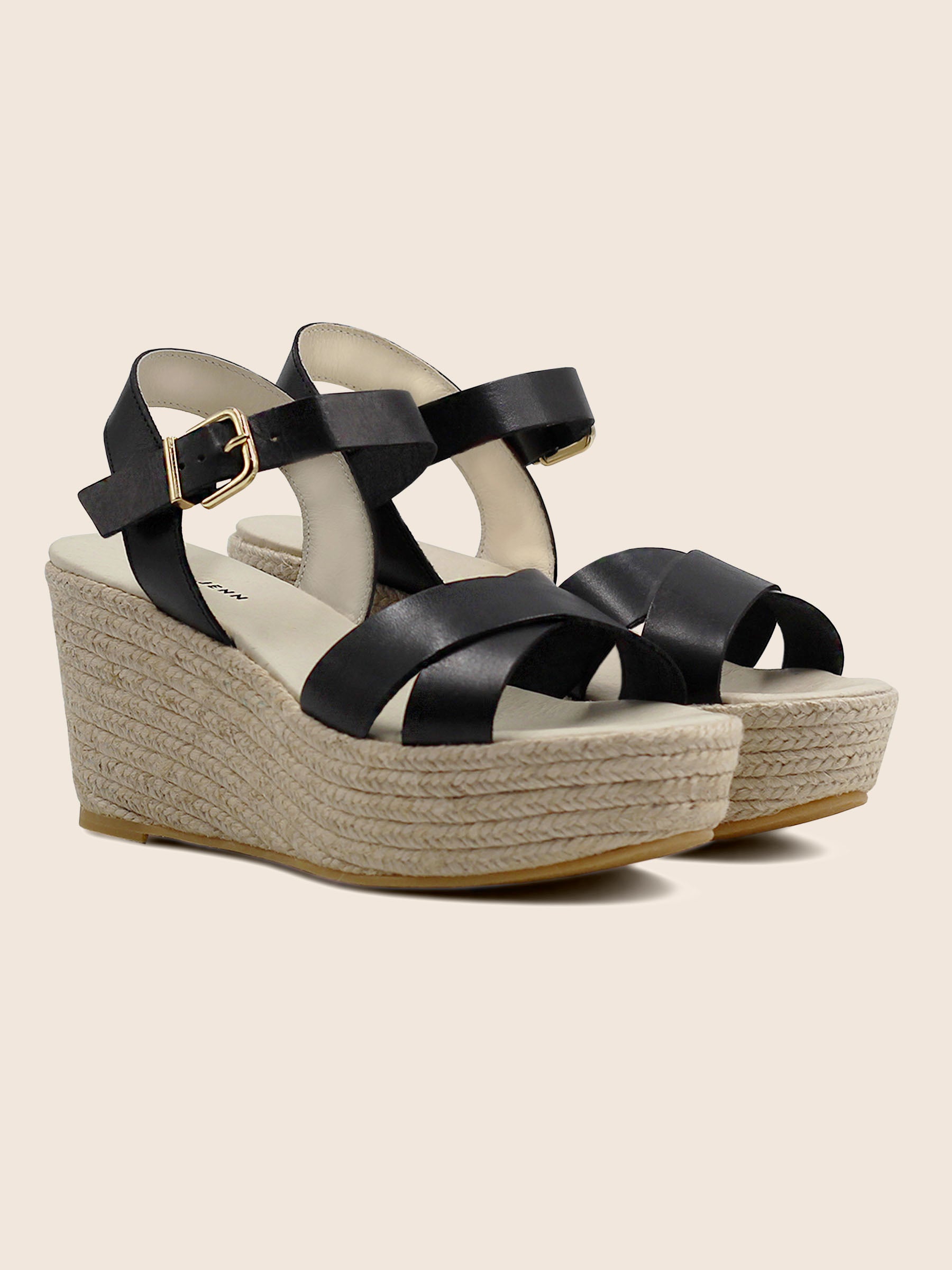 sandales compensees cuir noir jules & jenn