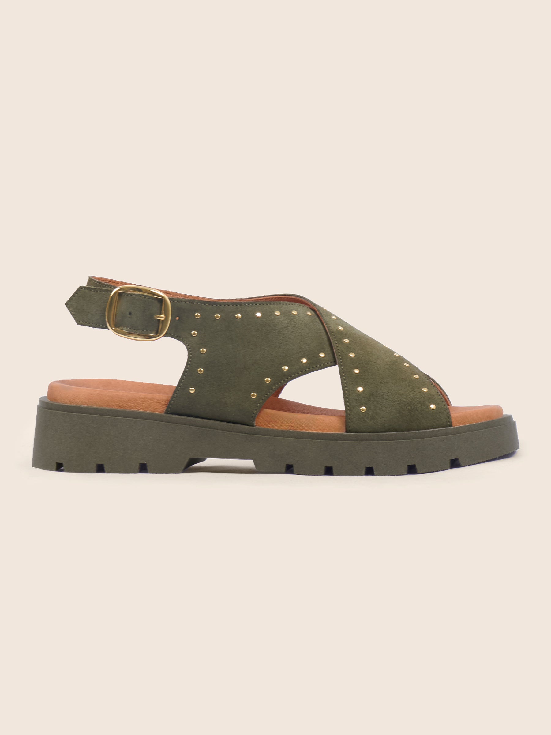 photo vue profil sandales gomme cuir daim kaki jules & jenn