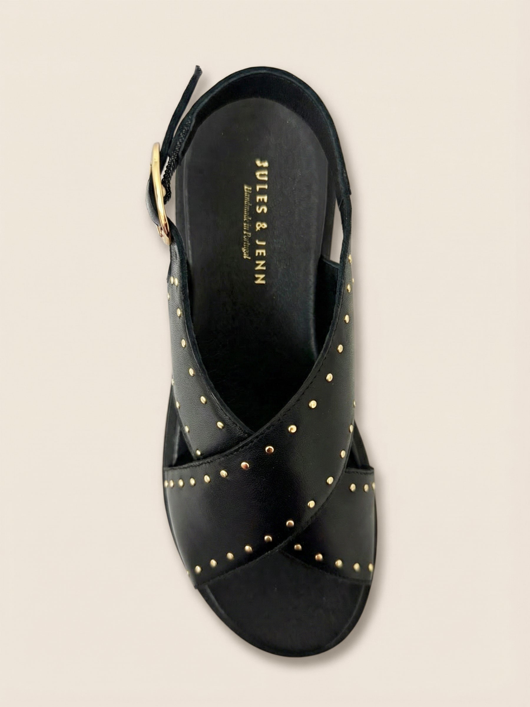 photo vue dessus sandales gomme cuir noir jules & jenn