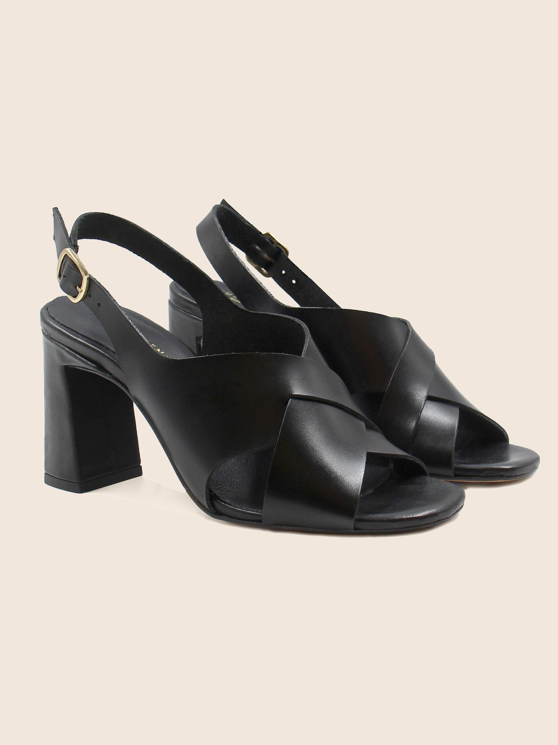 sandales graphiques cuir tannage vegetal noir jules & jenn