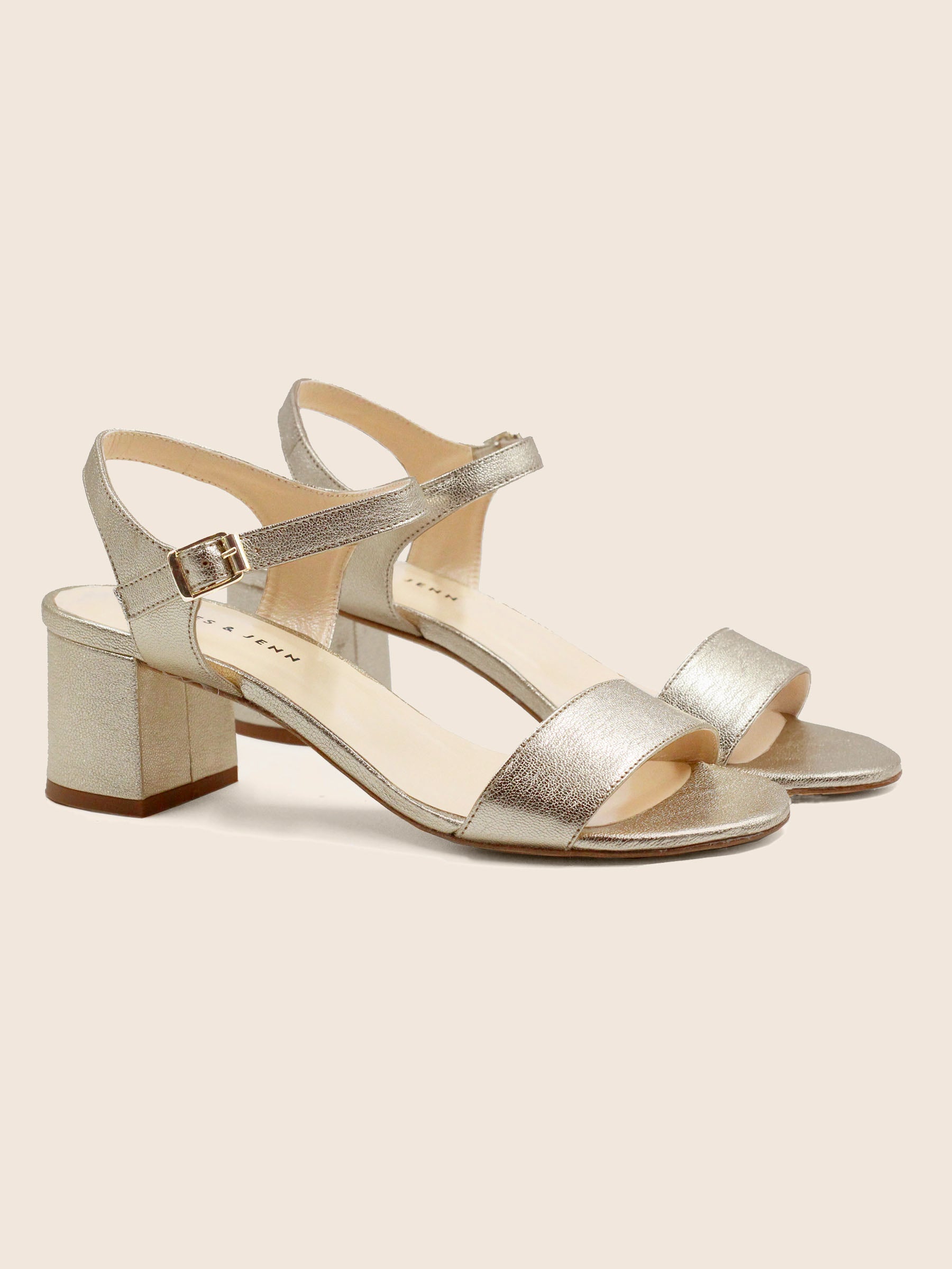 sandales moyen talon cuir metallise dore jules & jenn