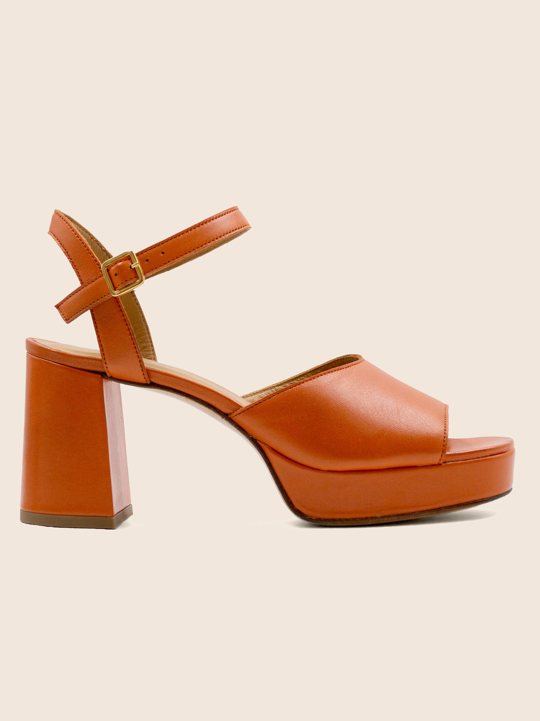vue profil sandales plateforme cuir orange jules & jenn