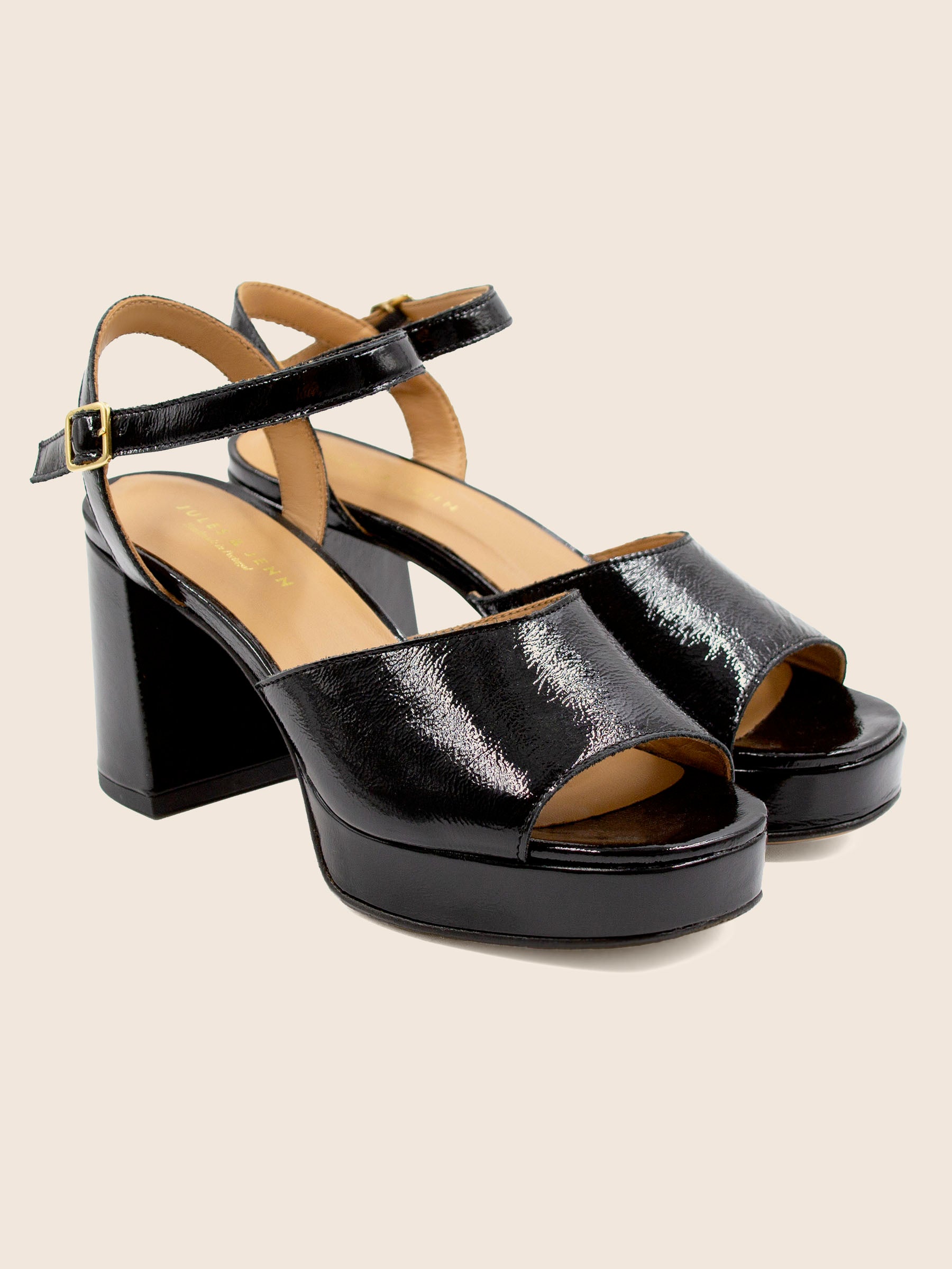 sandales plateforme cuir vernis noir jules & jenn