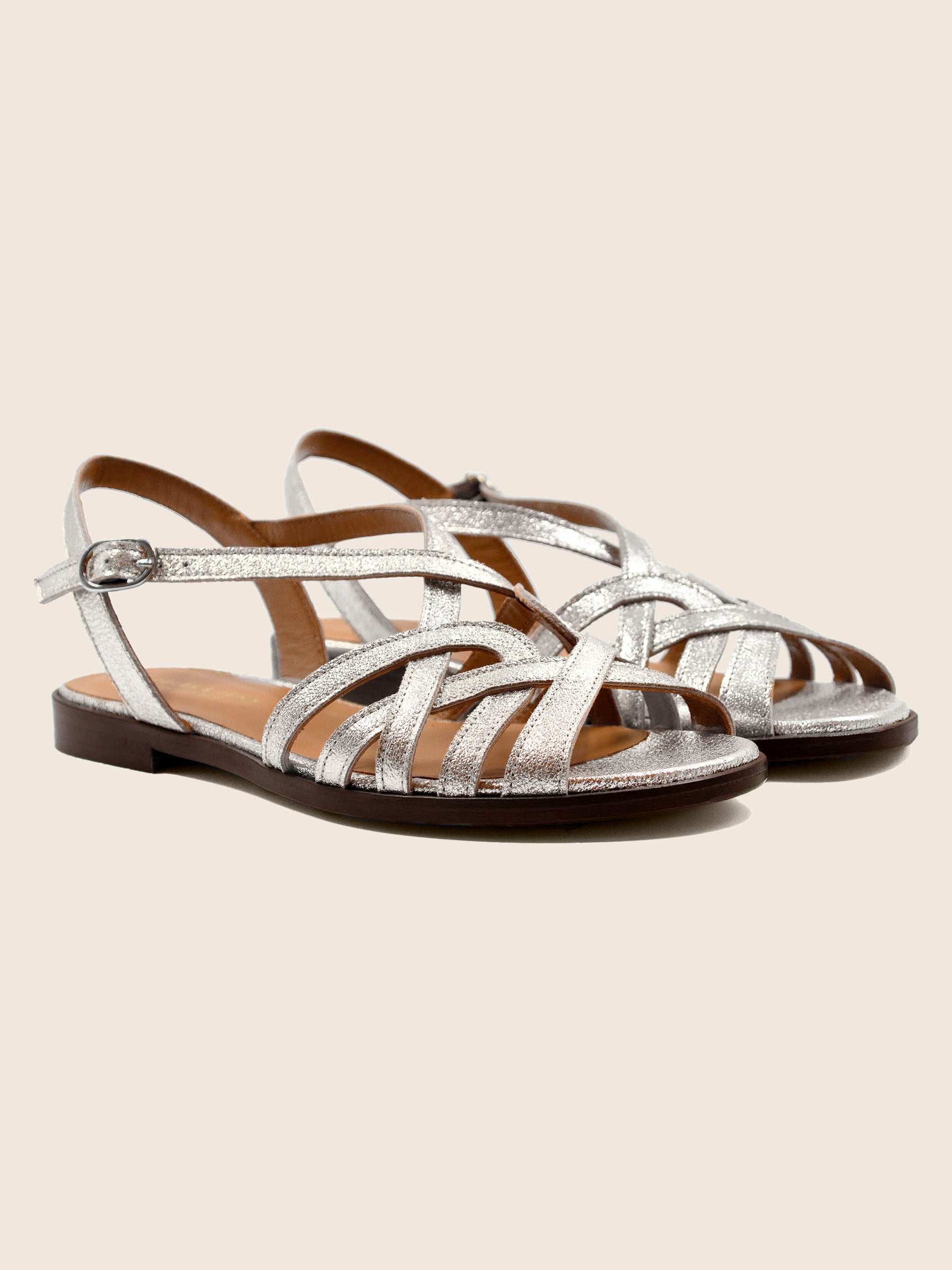 sandales plates brides cuir argente jules & jenn