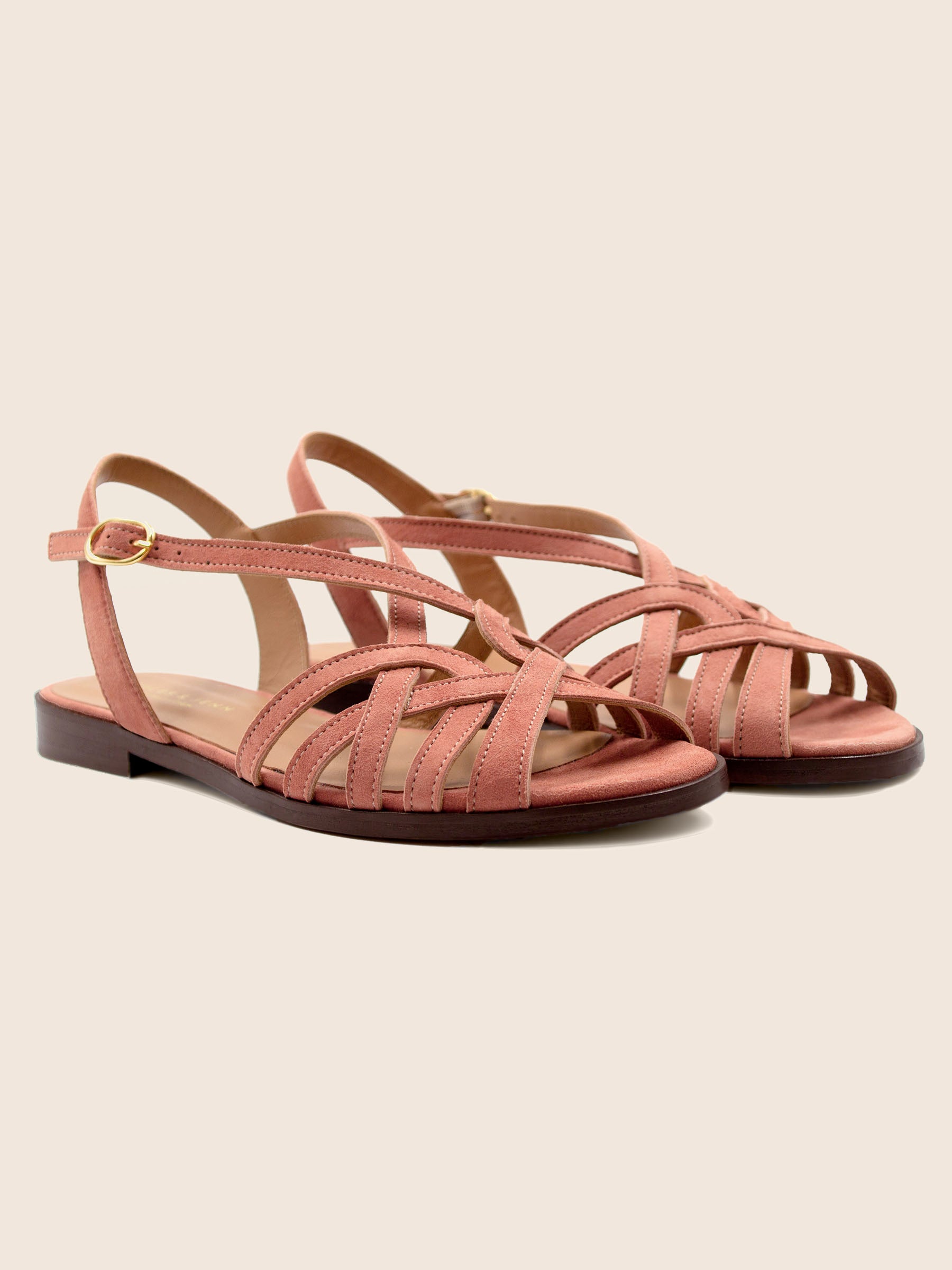 sandales plates brides cuir daim rose jules jenn