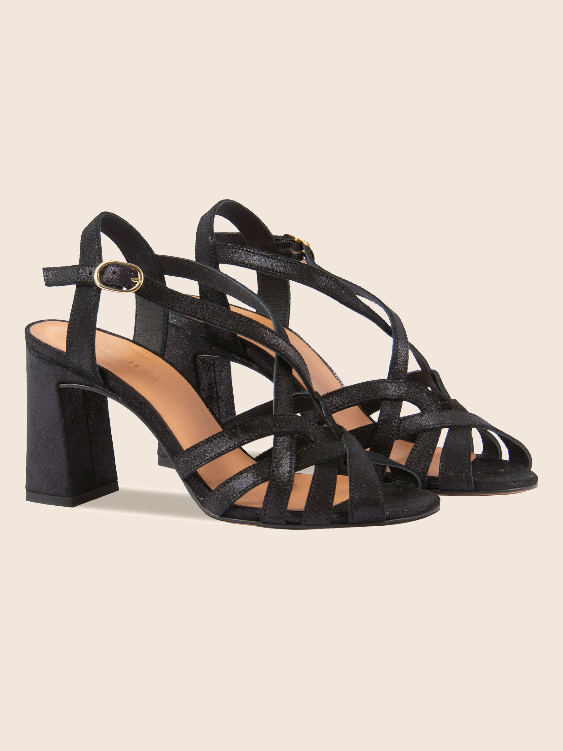 sandales talon brides croisees cuir irise noir jules & jenn