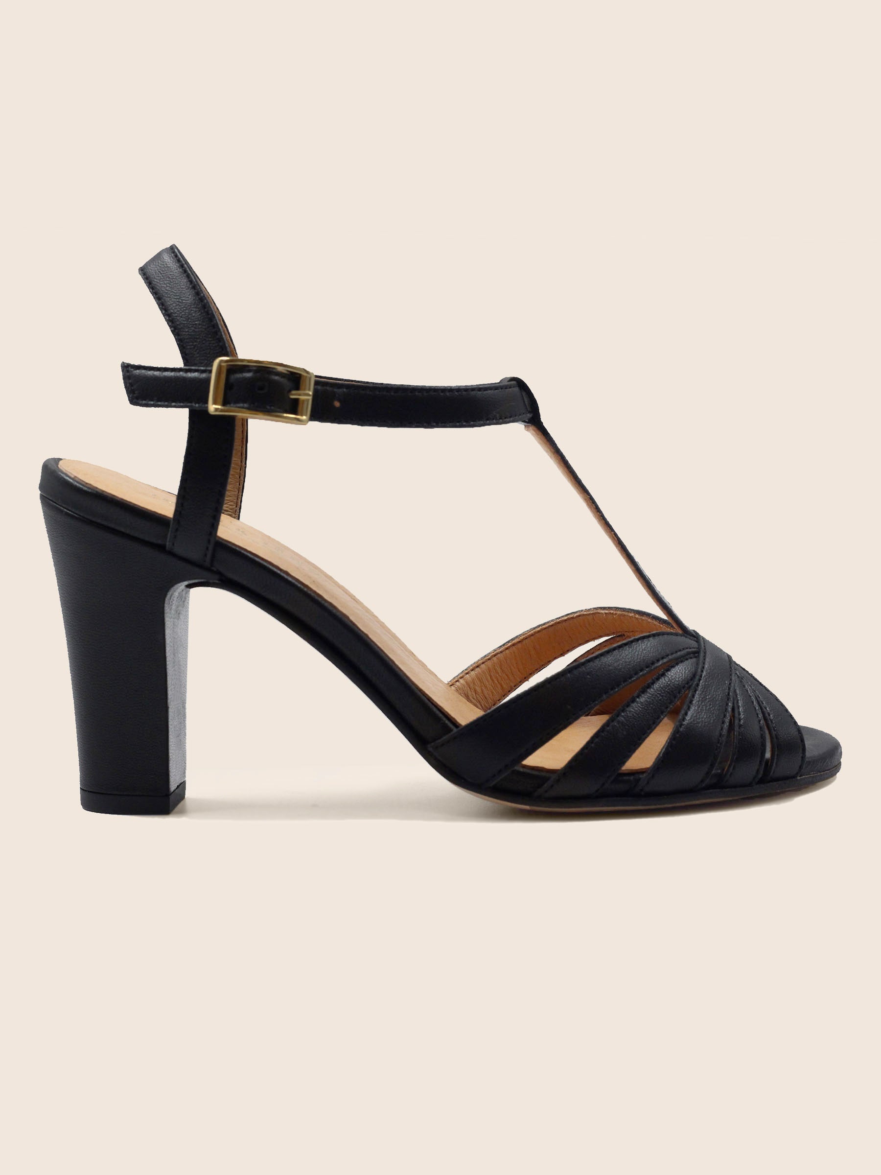 vue exterieur sandales talon brides cuir noir jules & jenn