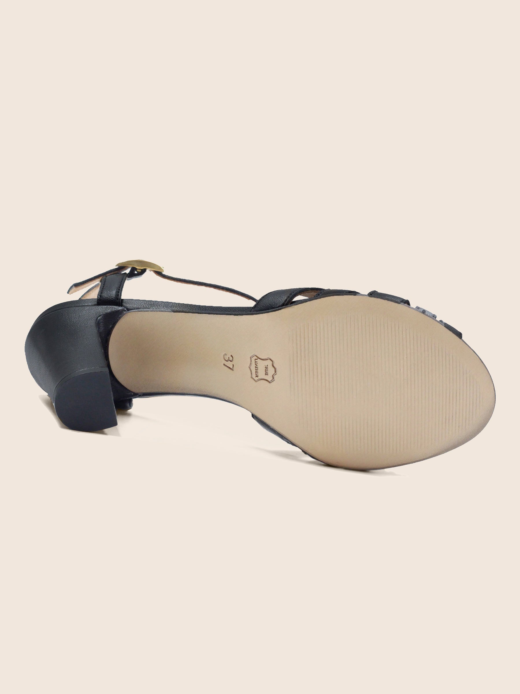 vue dessous sandales talon brides cuir noir jules & jenn