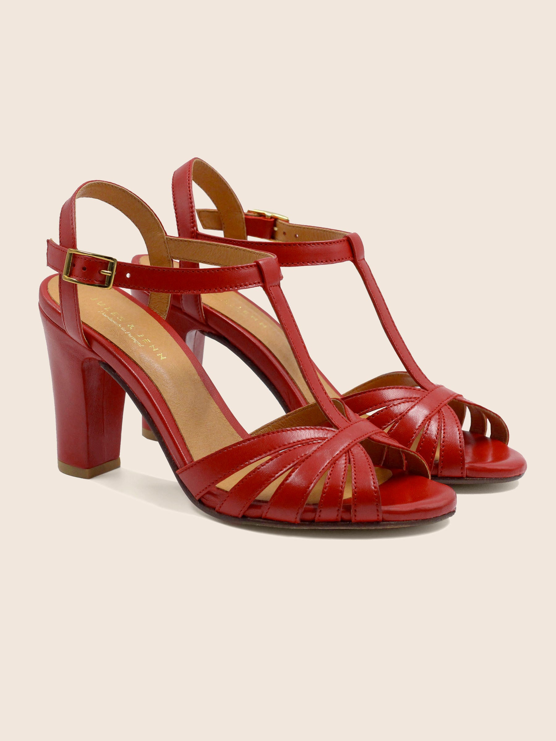sandales talon brides cuir rouge jules & jenn