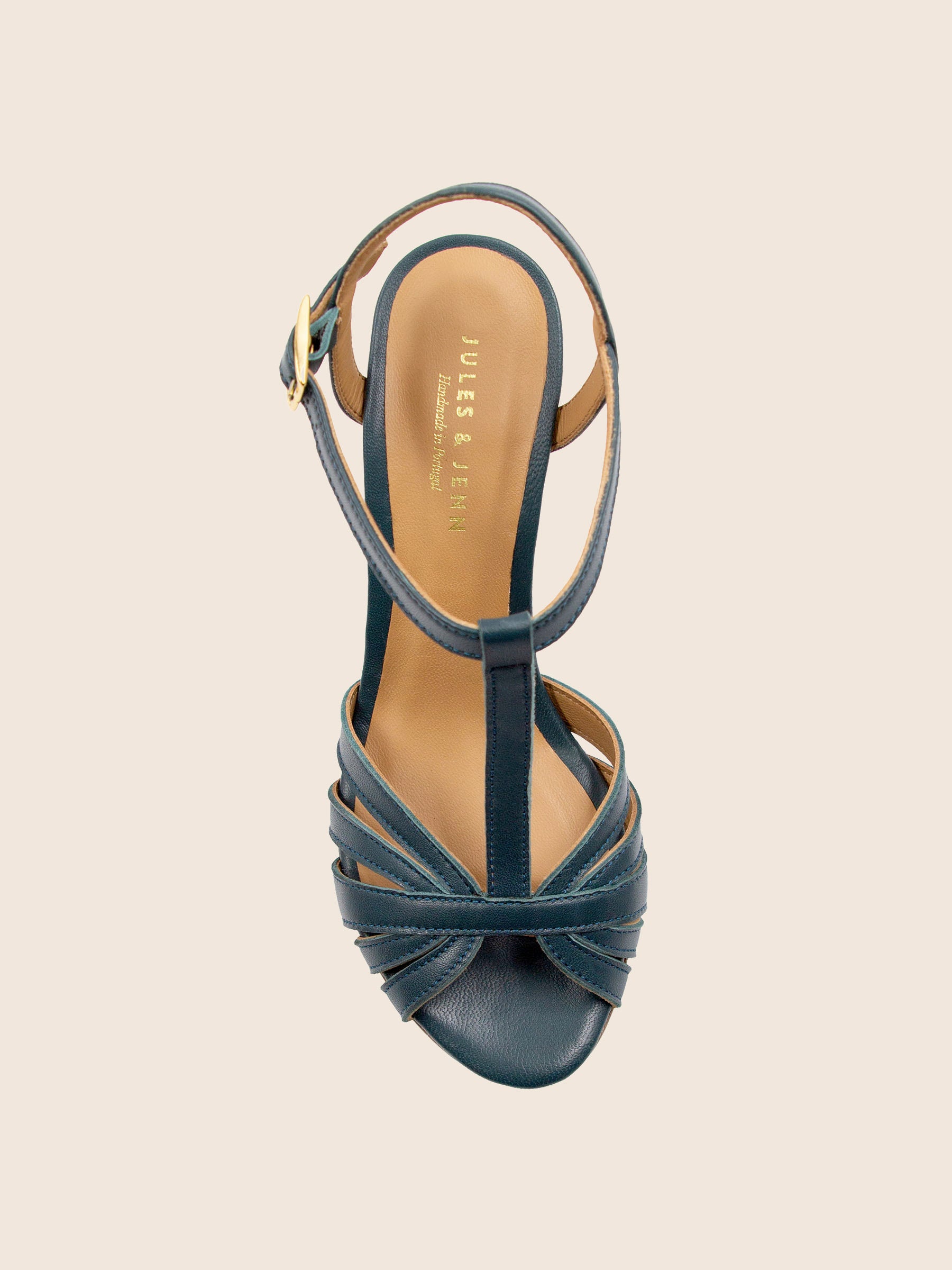 vue dessus sandales talon brides cuir vert jules jenn