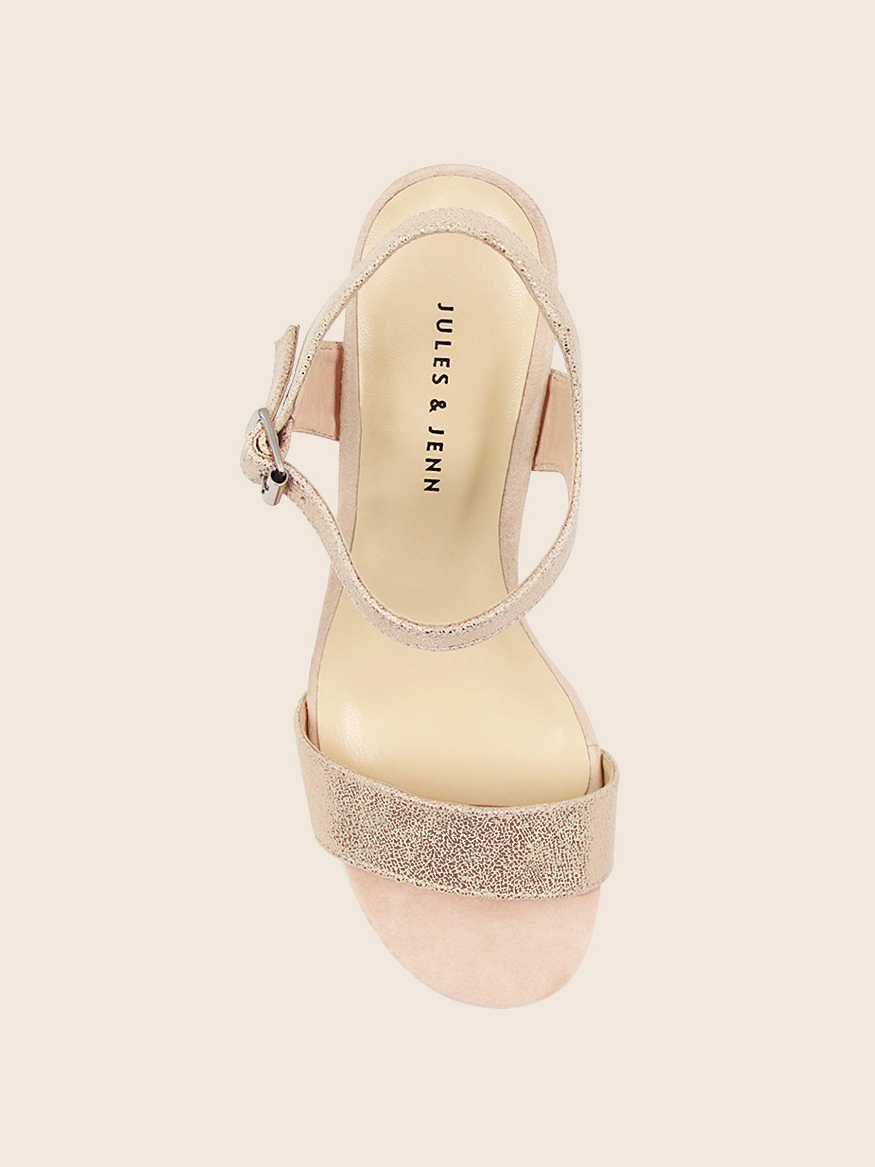 vue dessus sandales talon cuir champagne jules & jenn