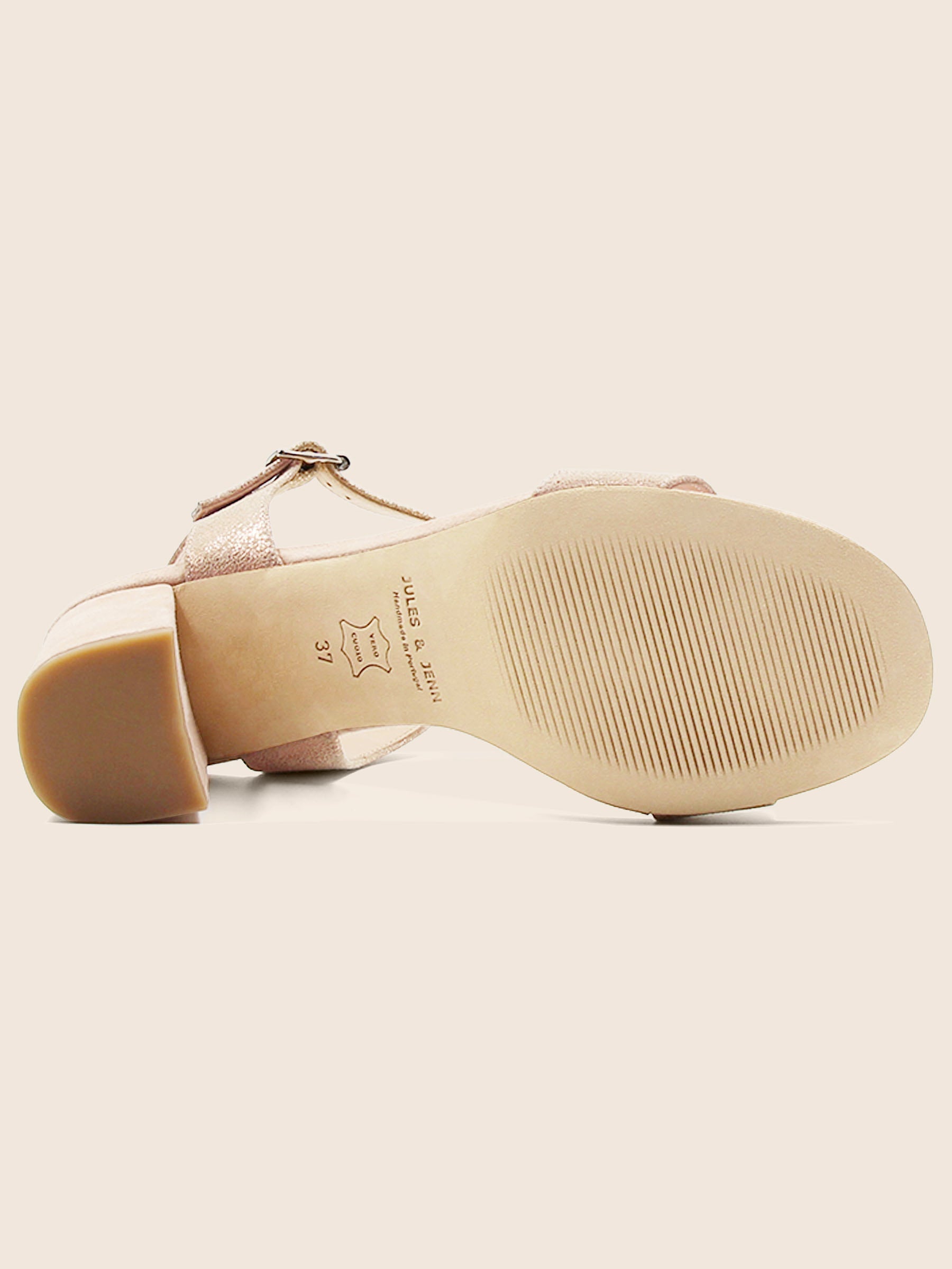 vue dessous sandales talon cuir champagne jules & jenn