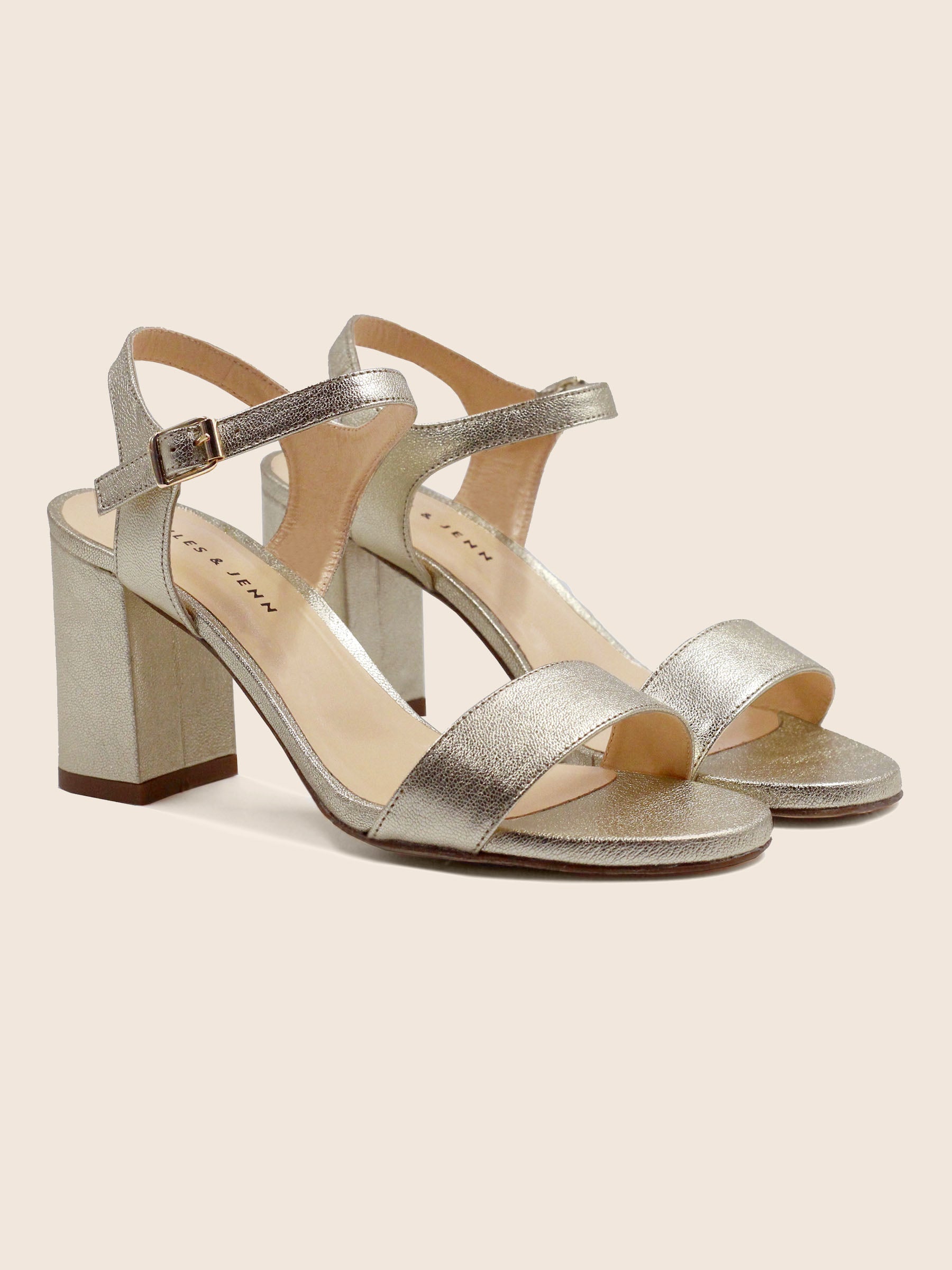 sandales a talon cuir metallise dore jules & jenn