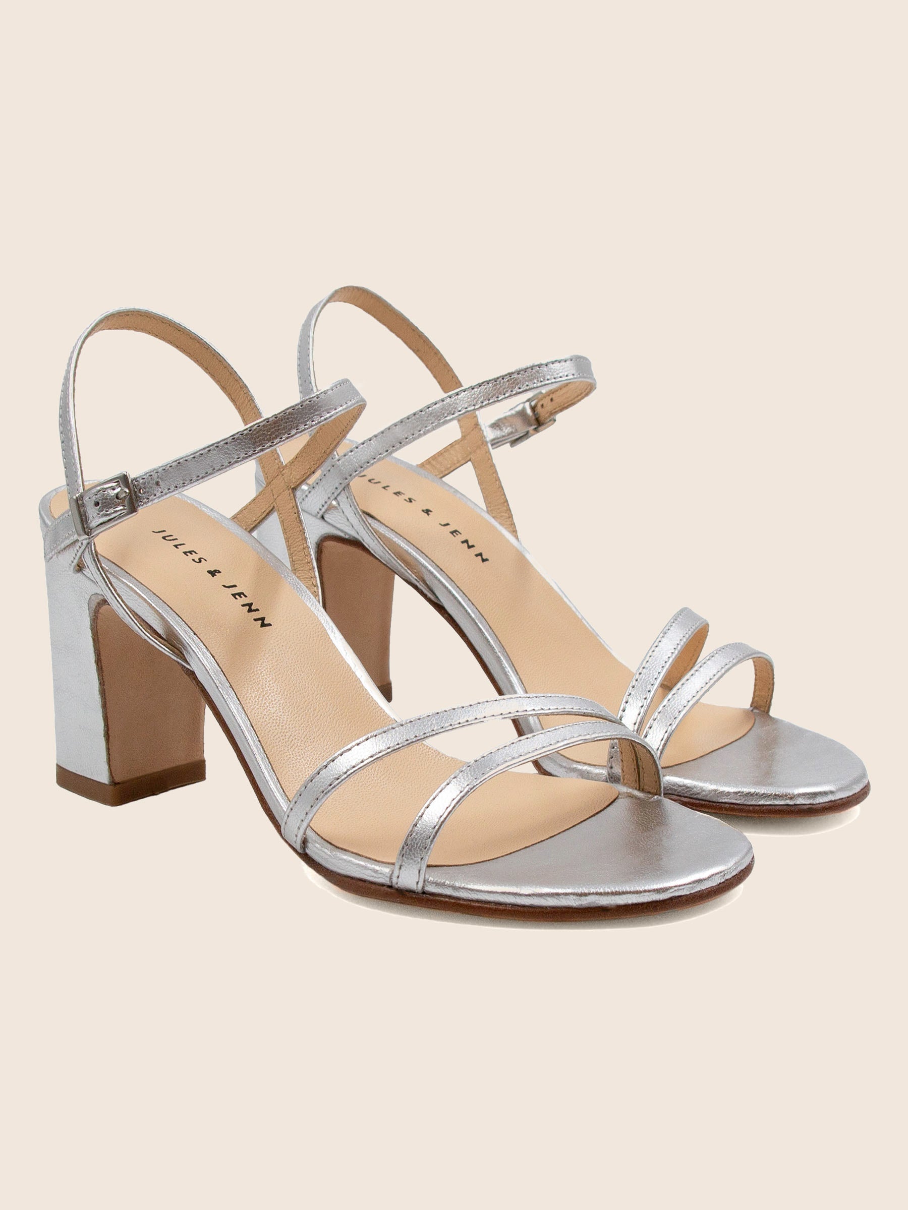 sandales talon epurees cuir metallise argente jules jenn