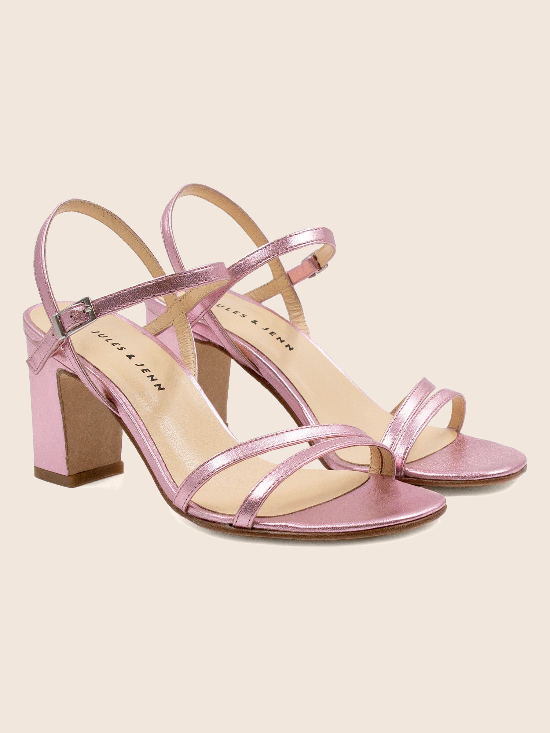 sandales talon epurees cuir metallise rose jules jenn