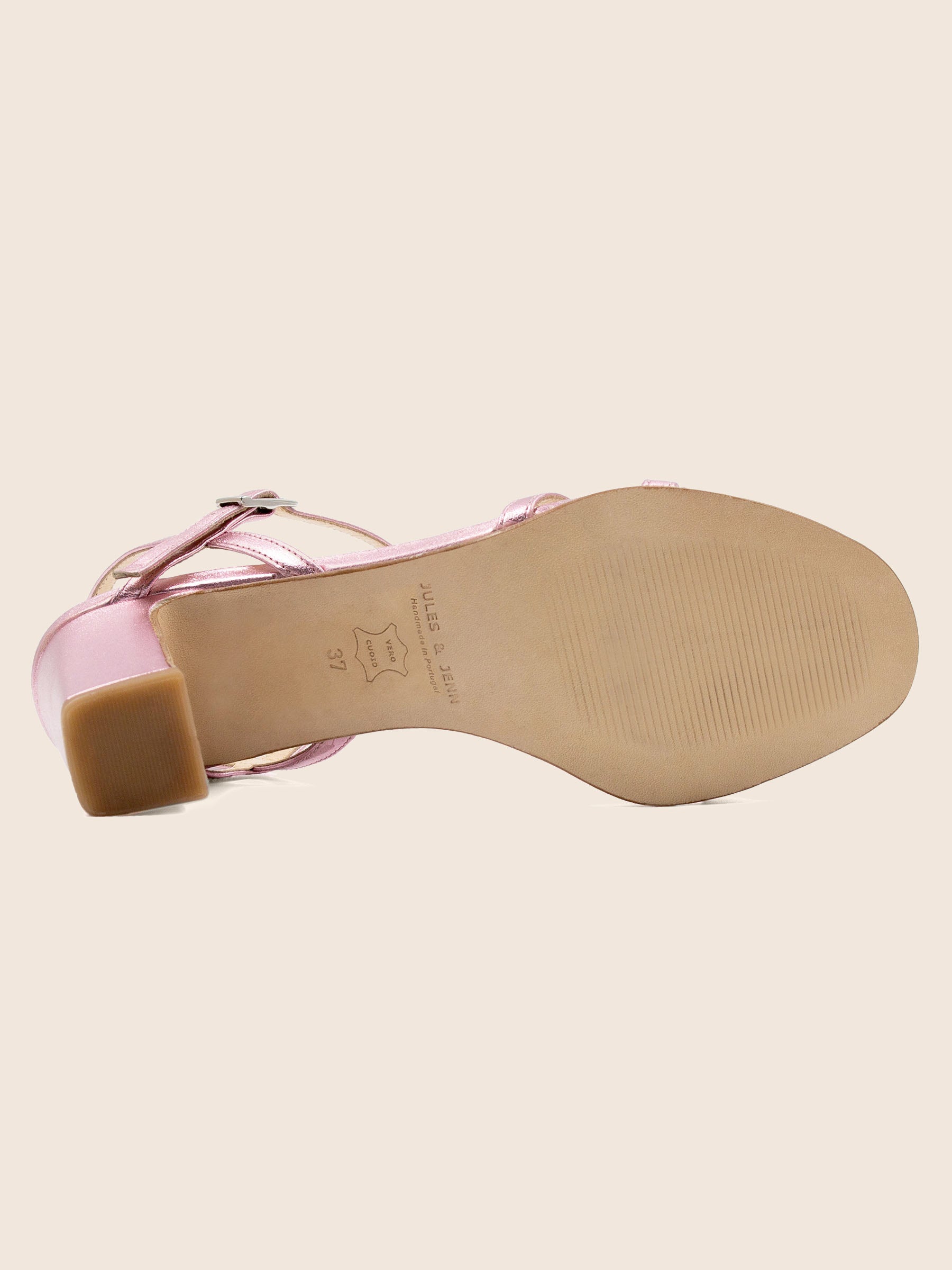 vue semelle sandales talon epurees cuir metallise rose jules jenn