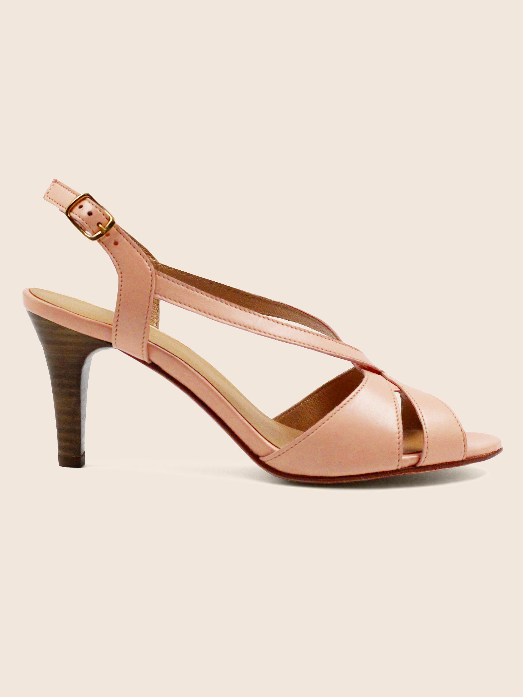vue exterieur sandales talon vintage cuir rose jules & jenn