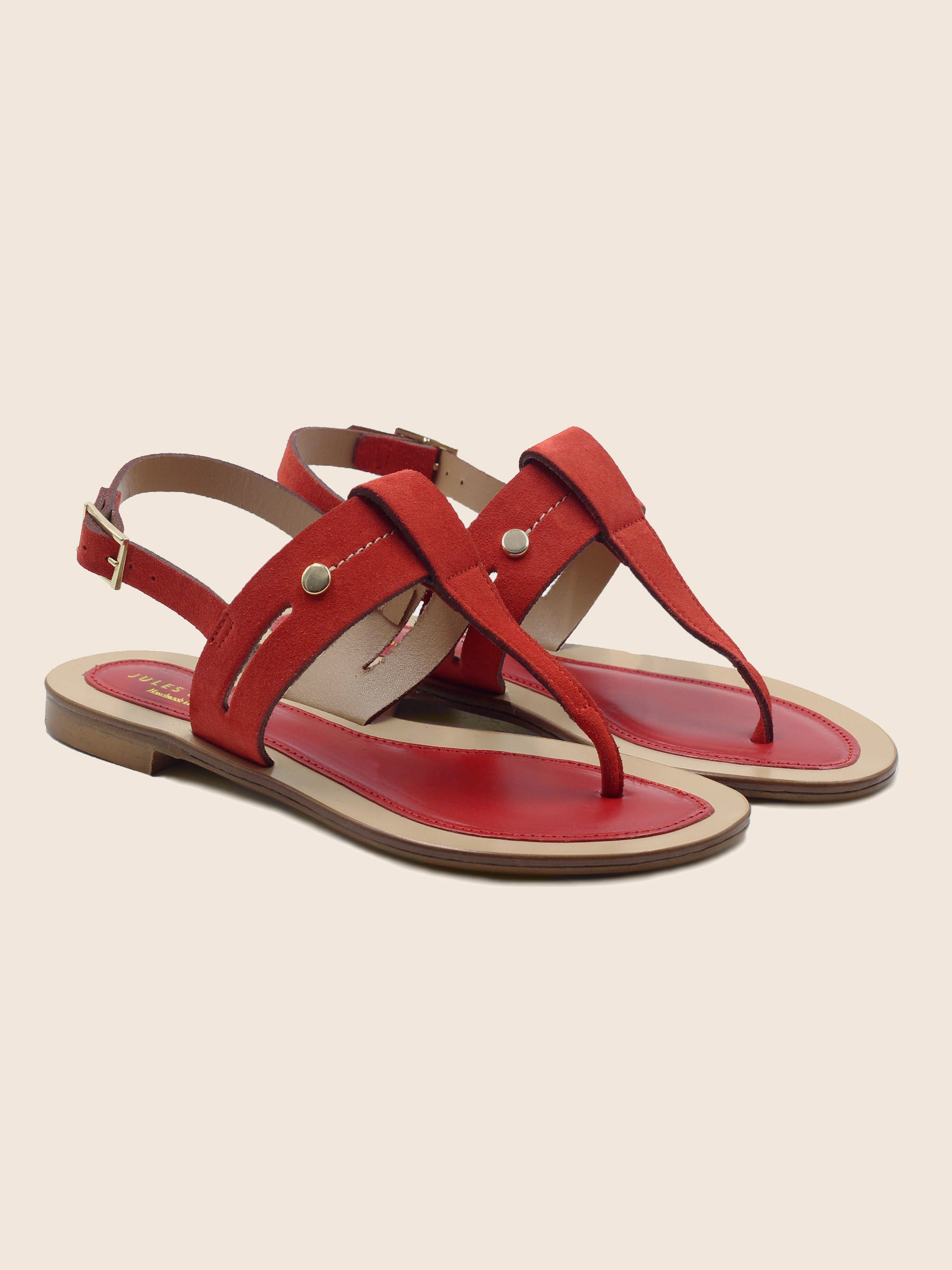 sandales tropeziennes cuir daim rouge jules & jenn