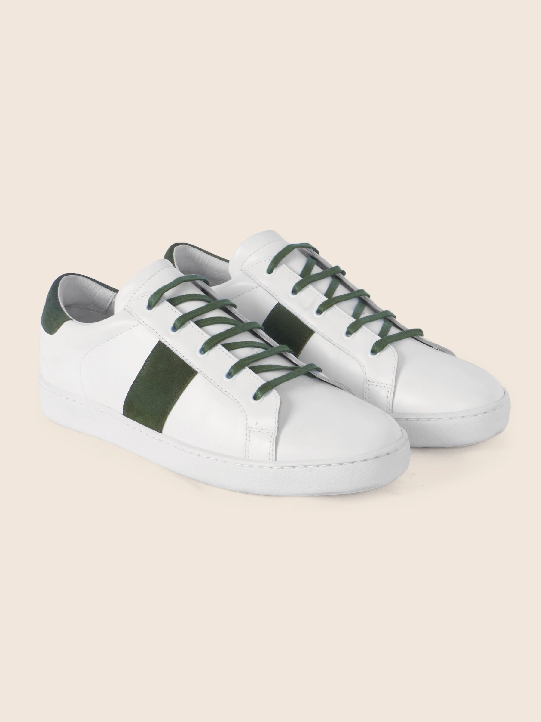 tennis lacet cuir blanc kaki jules jenn