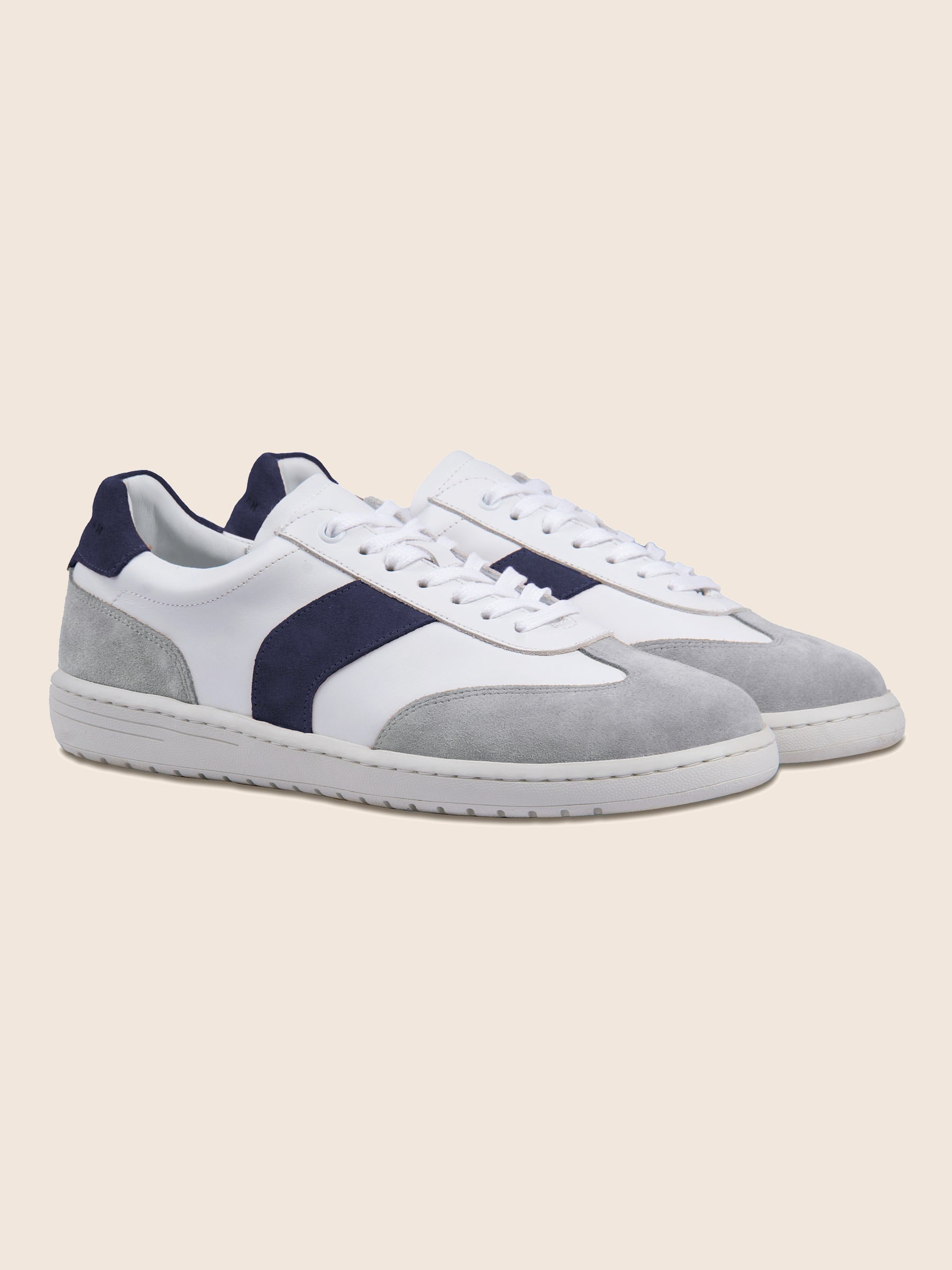 tennis lacet cuir blanc bleu jules & jenn