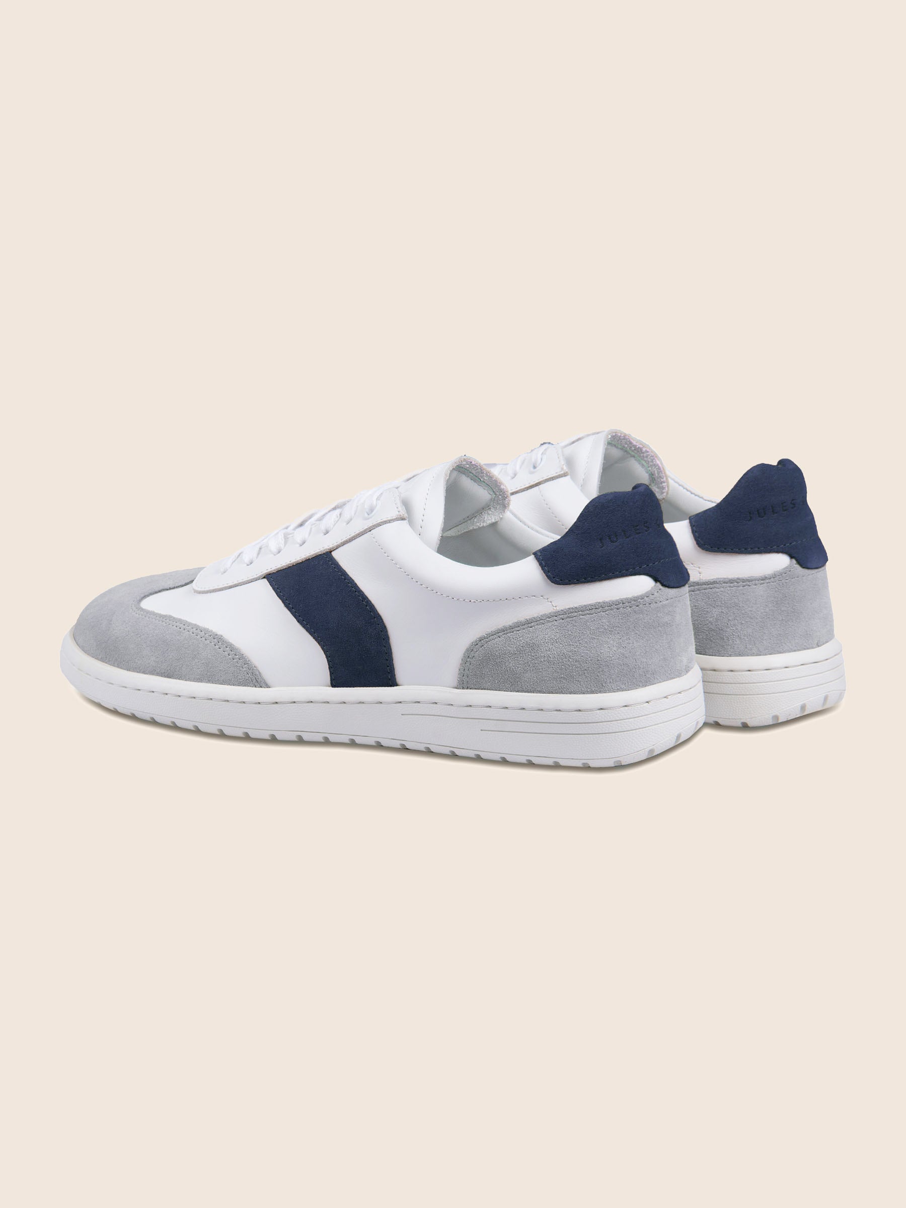 vue arriere tennis lacet cuir blanc bleu jules & jenn