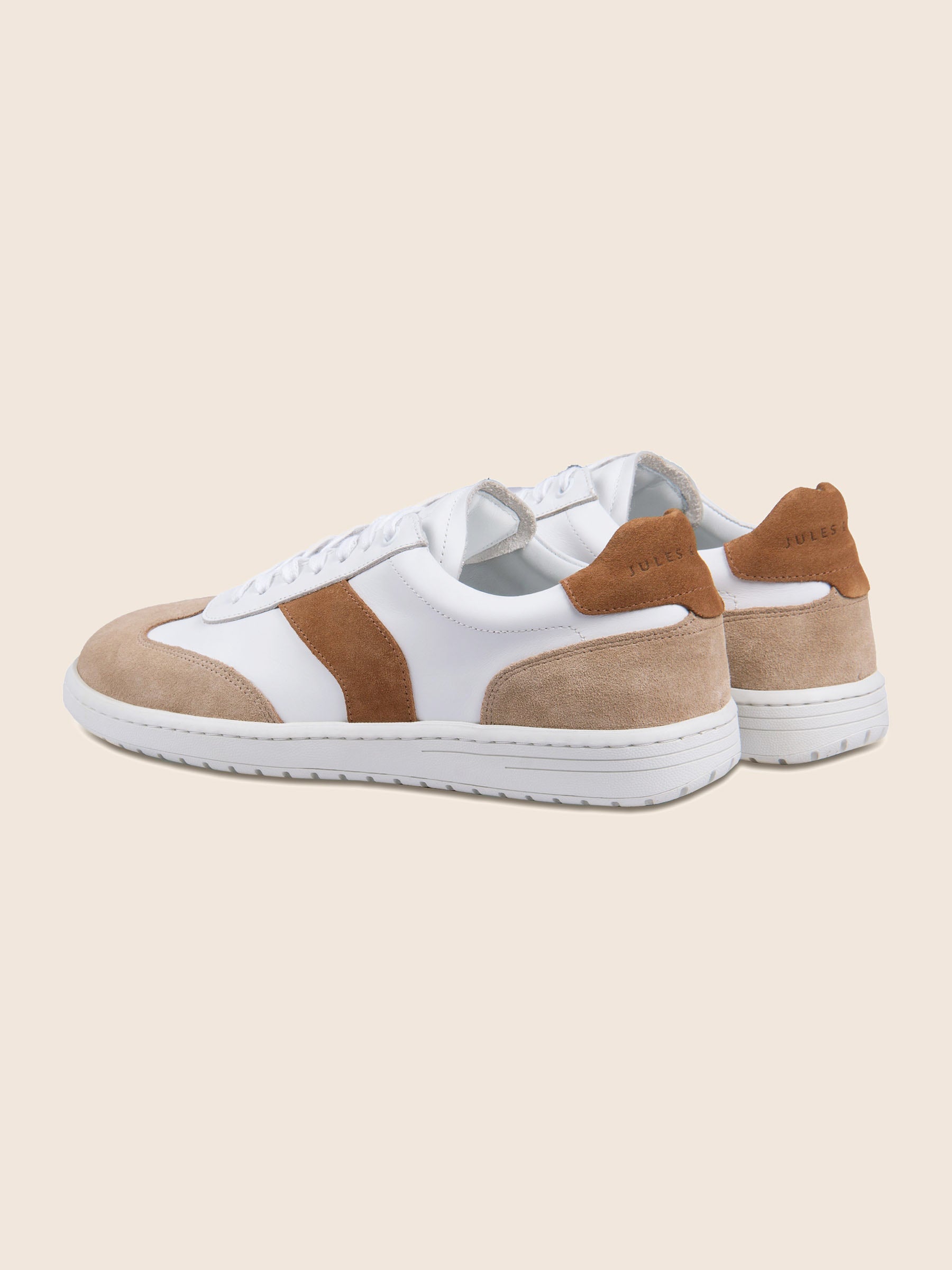 vue arriere tennis lacet cuir blanc camel jules & jenn
