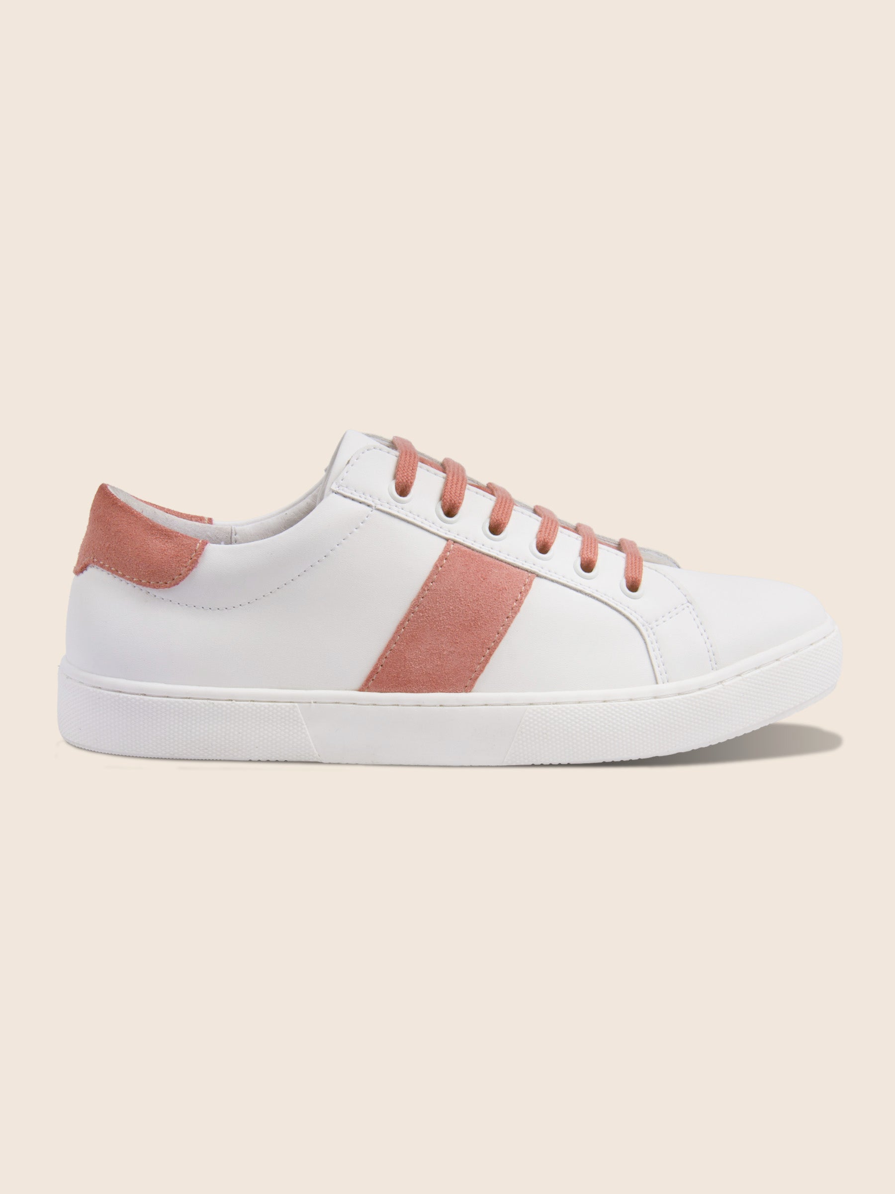 vue extérieur tennis victoire lacet cuir blanc et rose jules & jenn