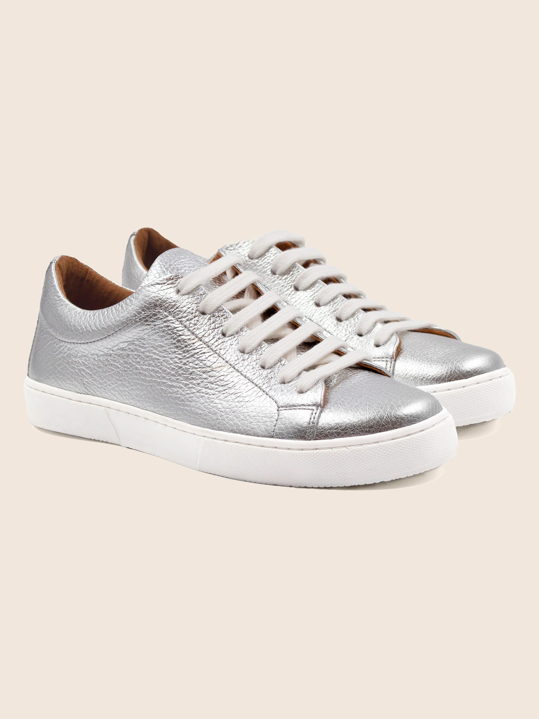 tennis lacet cuir metallise argent jules jenn