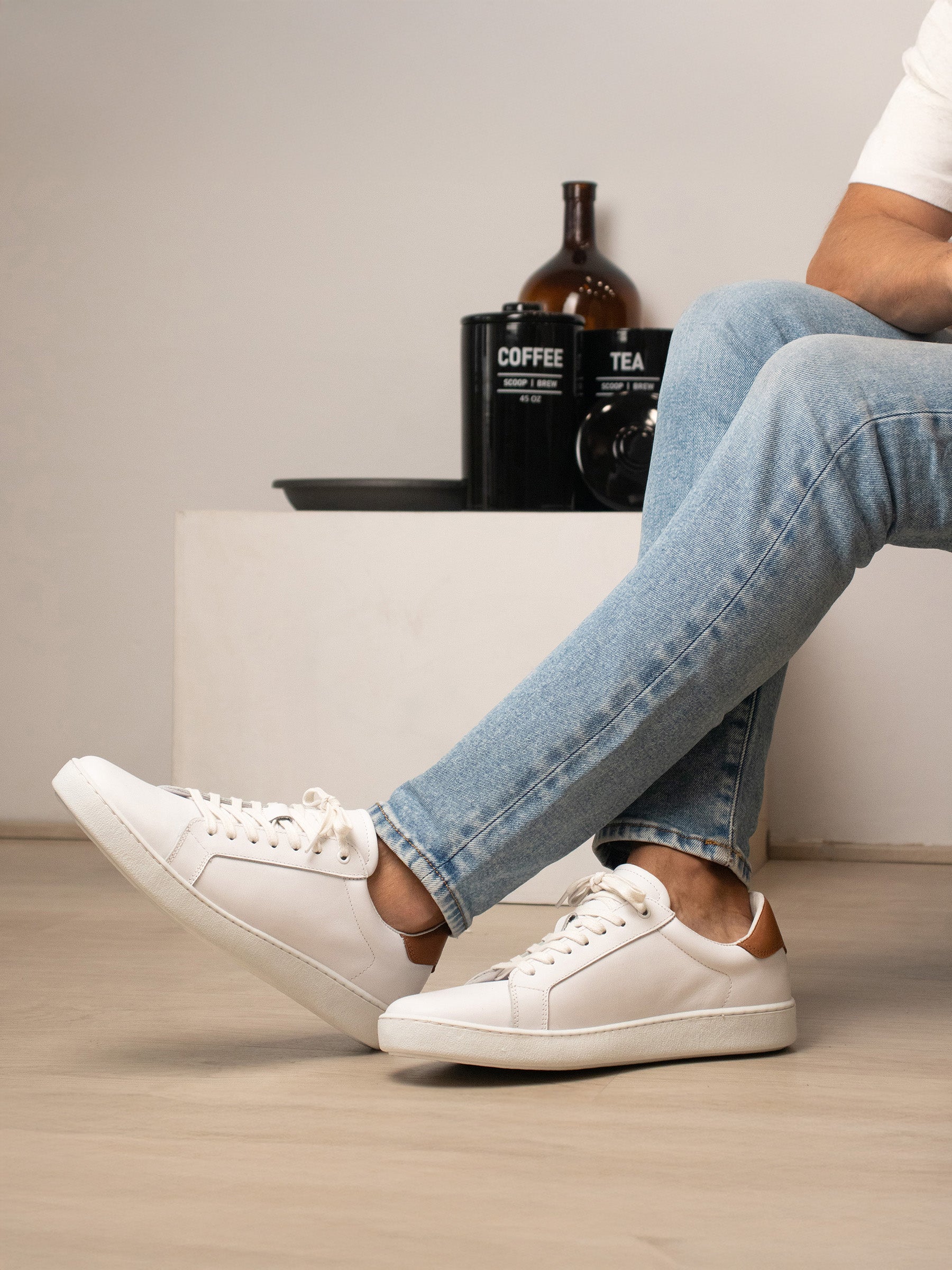vue portée tennis lacet homme cuir blanc jules & jenn